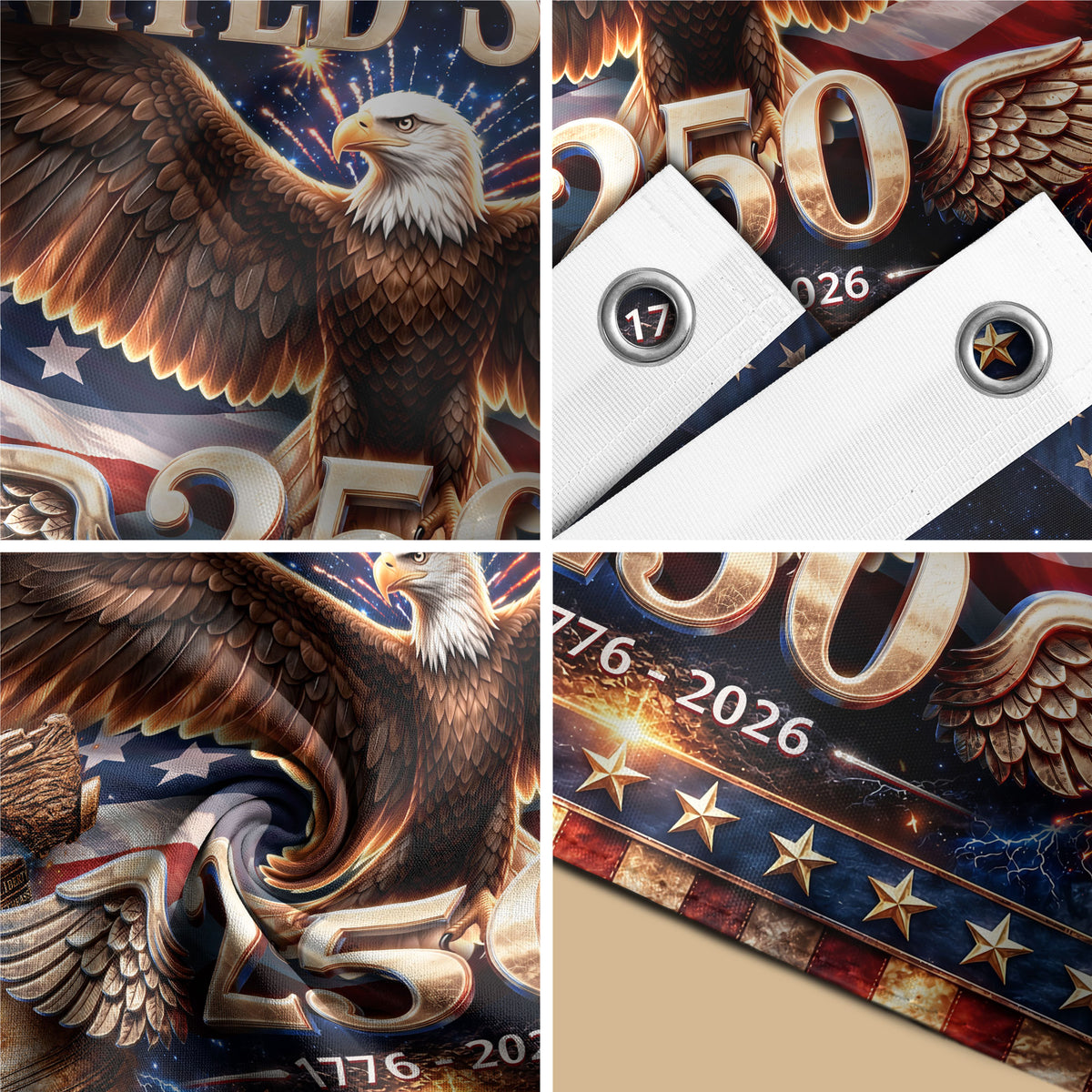 United States 250 Years Flag - Iconic Liberty Bell & Statue of Liberty Patriotic Banner - Rust Field Wear