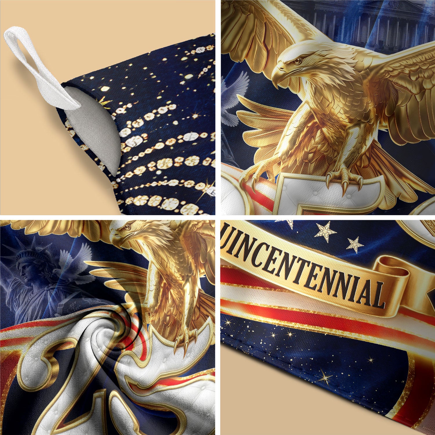 250 Years United States House Flag - We The People Golden Eagle Patriotic Home Banner - Rust Field Wear