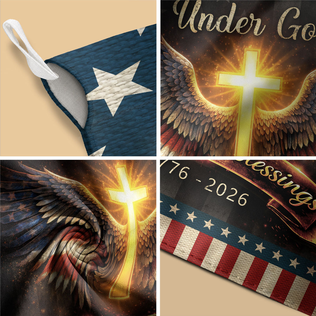 250th Anniversary House Flag One Nation Under God Cross Patriotic Banner 1776-2026 - Rust Field Wear