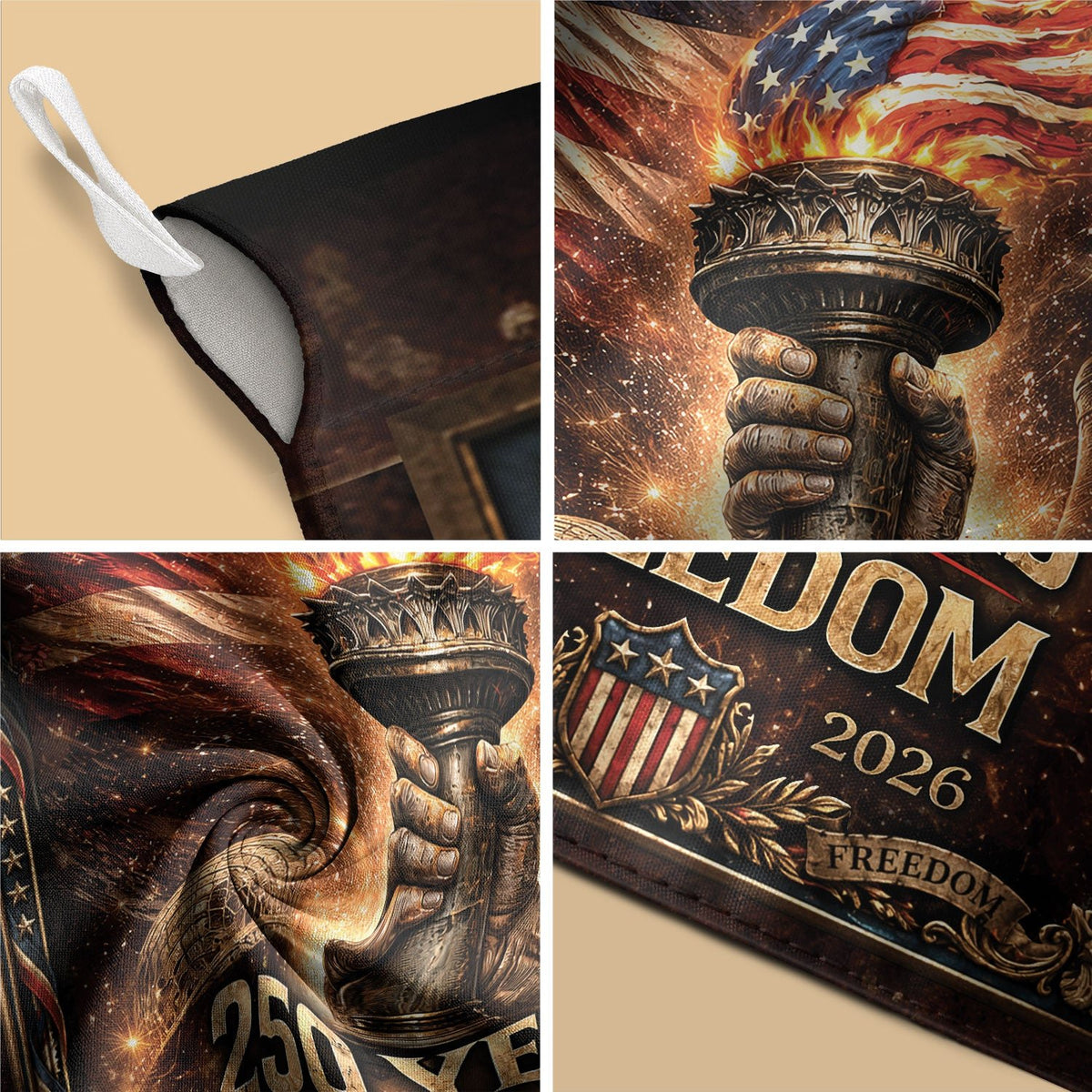 250th Anniversary United States House Flag - Liberty Torch Patriotic Home Decor Banner - Rust Field Wear