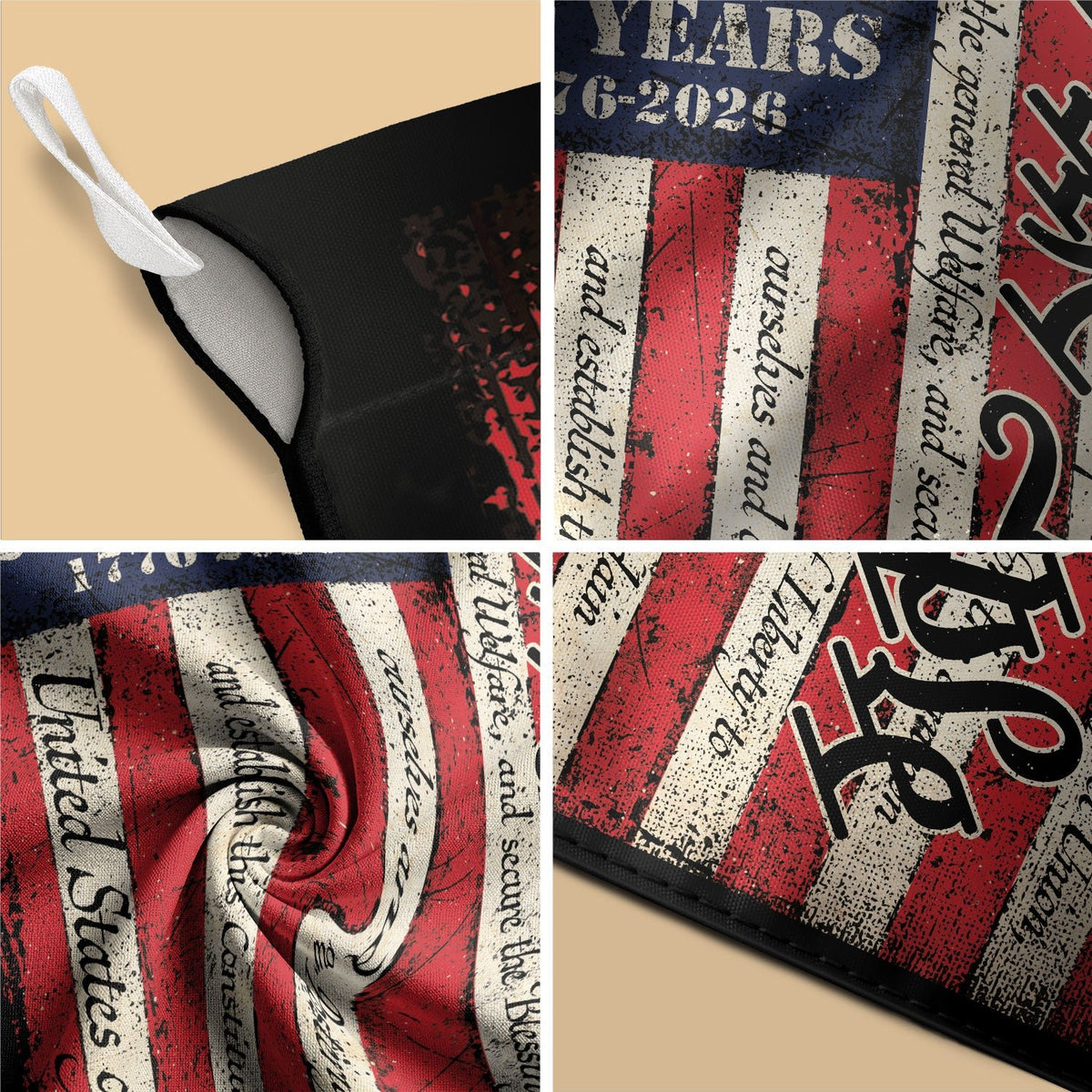 250th Anniversary United States House Flag - Constitution Script Patriotic Home Banner - Rust Field Wear