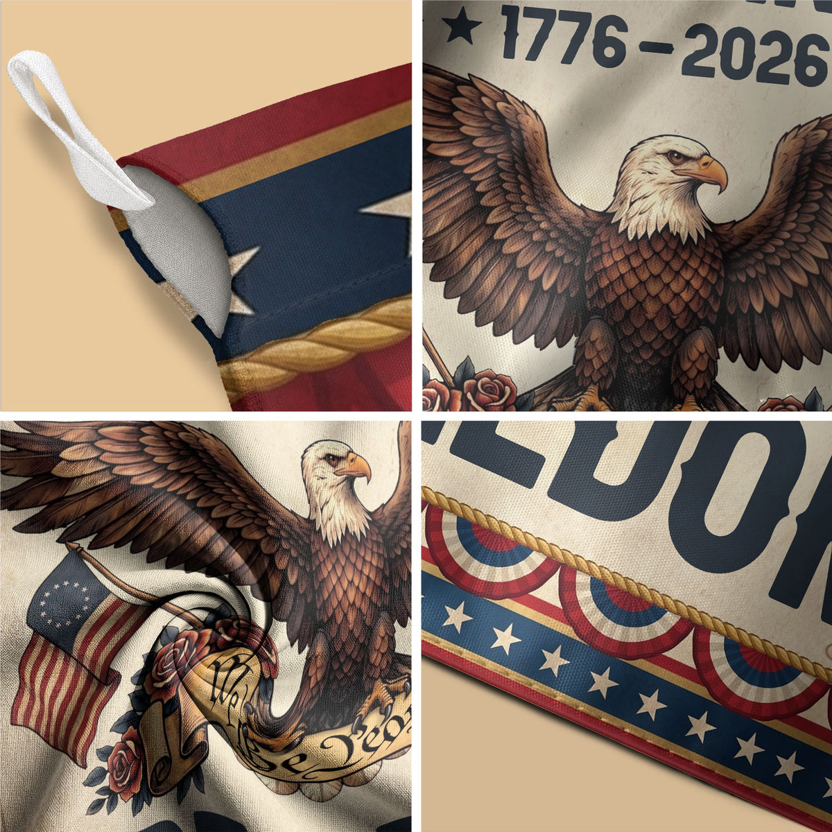 250 Years Freedom House Flag We The People Eagle 1776-2026 Patriotic USA 250th Anniversary Flag - Rust Field Wear