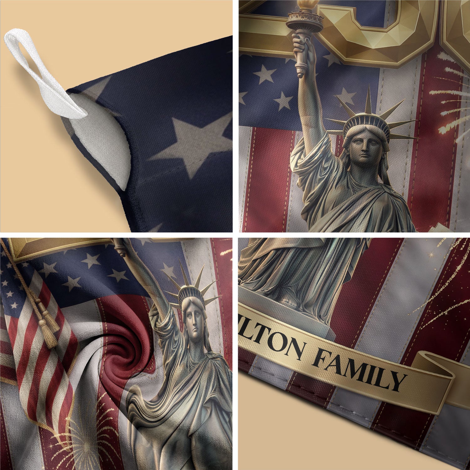 Custom Family Name United States 250 Years Statue of Liberty Patriot Garden Flag Banner - Rust Field Wear