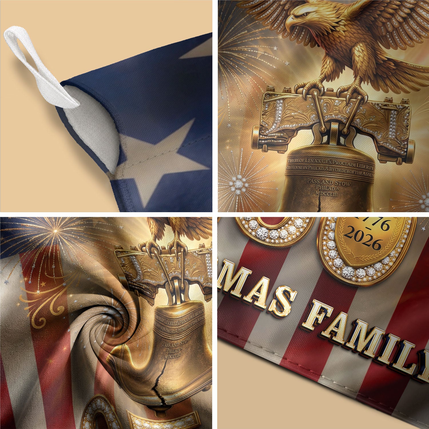 Custom Family Name United States 250 Years Liberty Bell Patriot Eagle Garden Flag - Rust Field Wear