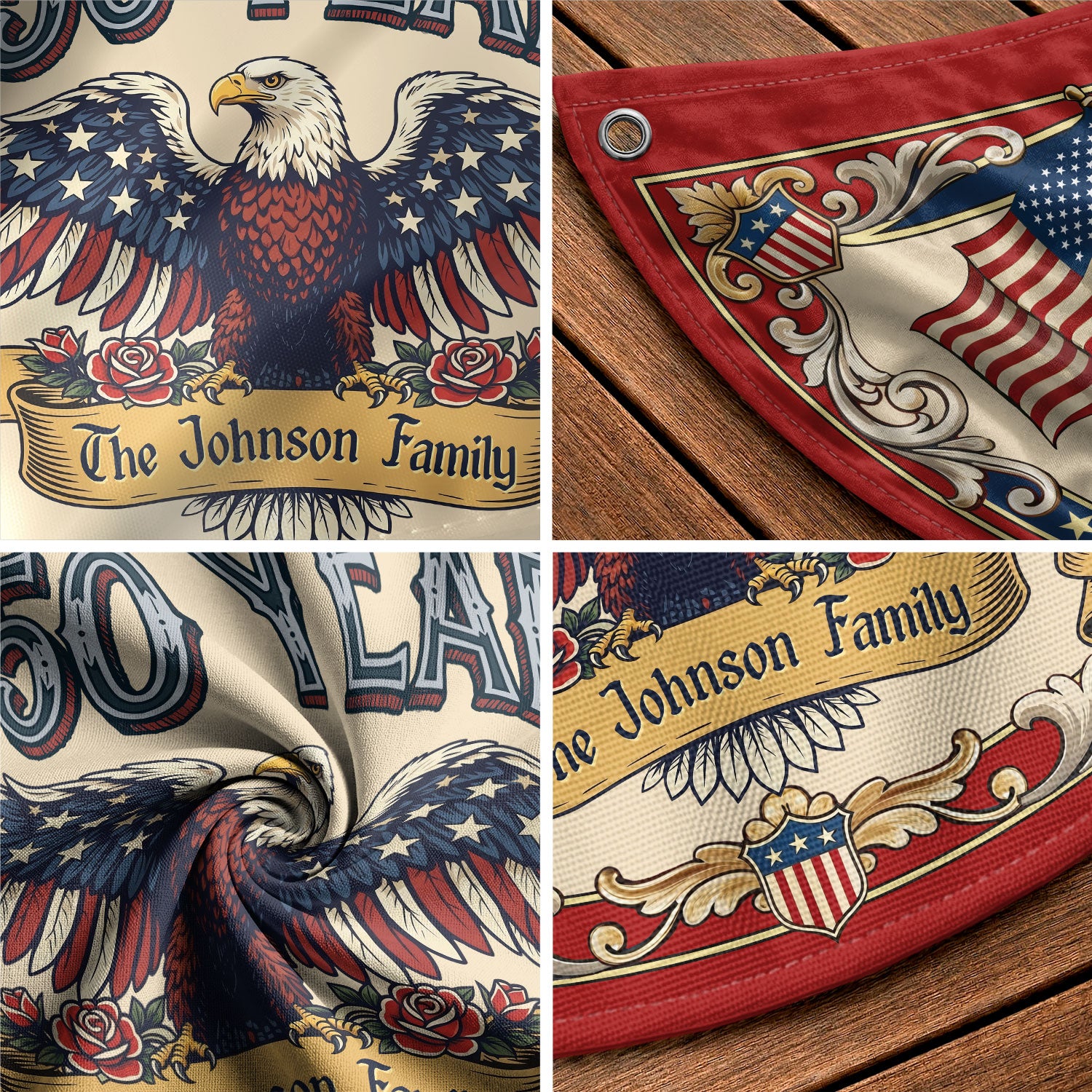 250 Years 1776-2026 American Anniversary Fence Flag - Custom Family Name Patriot Bunting