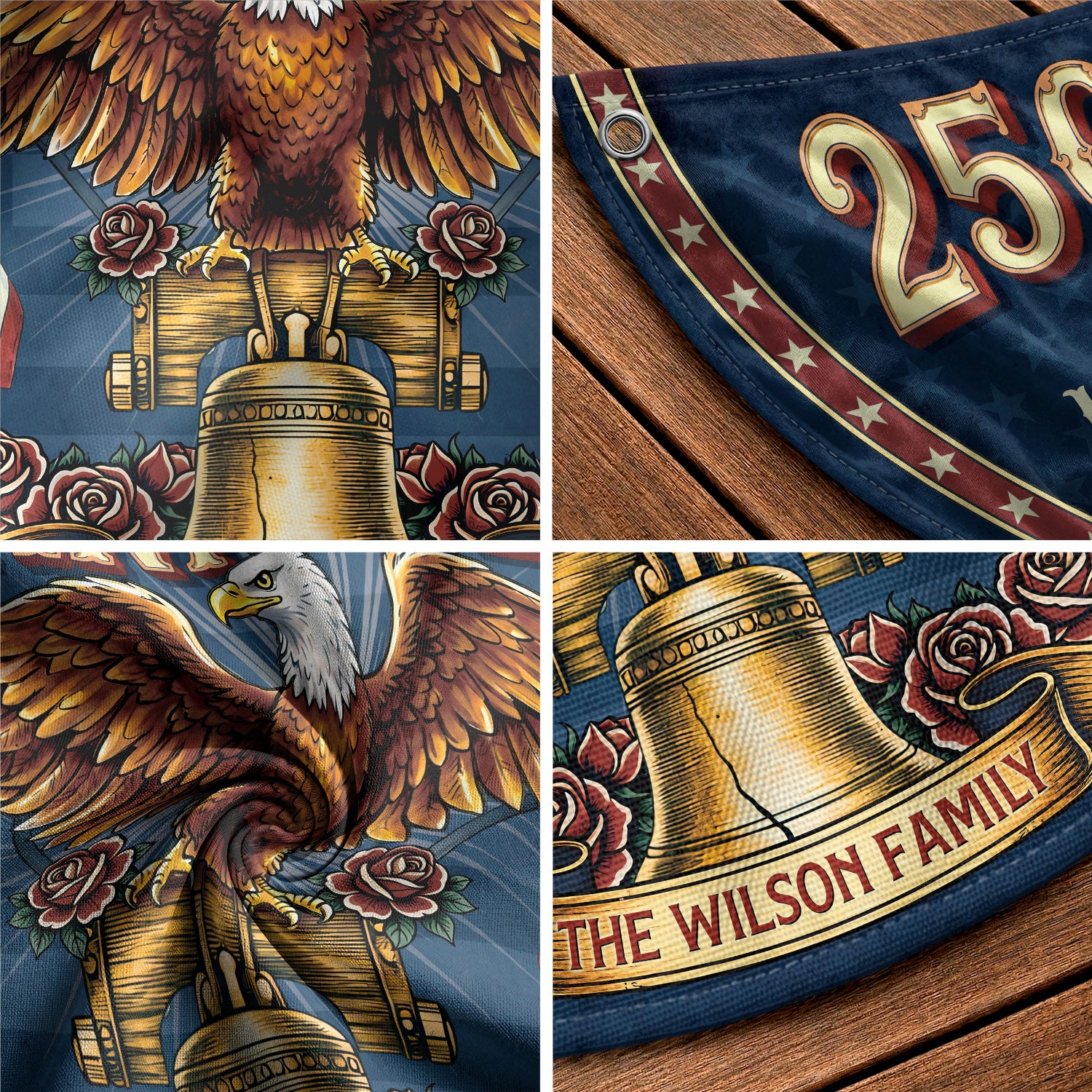 250th Anniversary 1776-2026 Liberty Bell Custom Family Name Patriot Fence Flag Banner