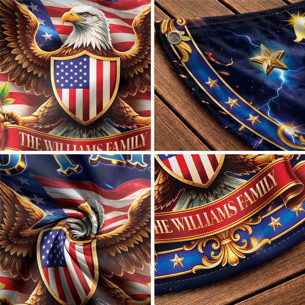 250 Years 1776-2026 Custom Family Name Patriot Eagle Shield Fence Flag Bunting Banner - Rust Field Wear