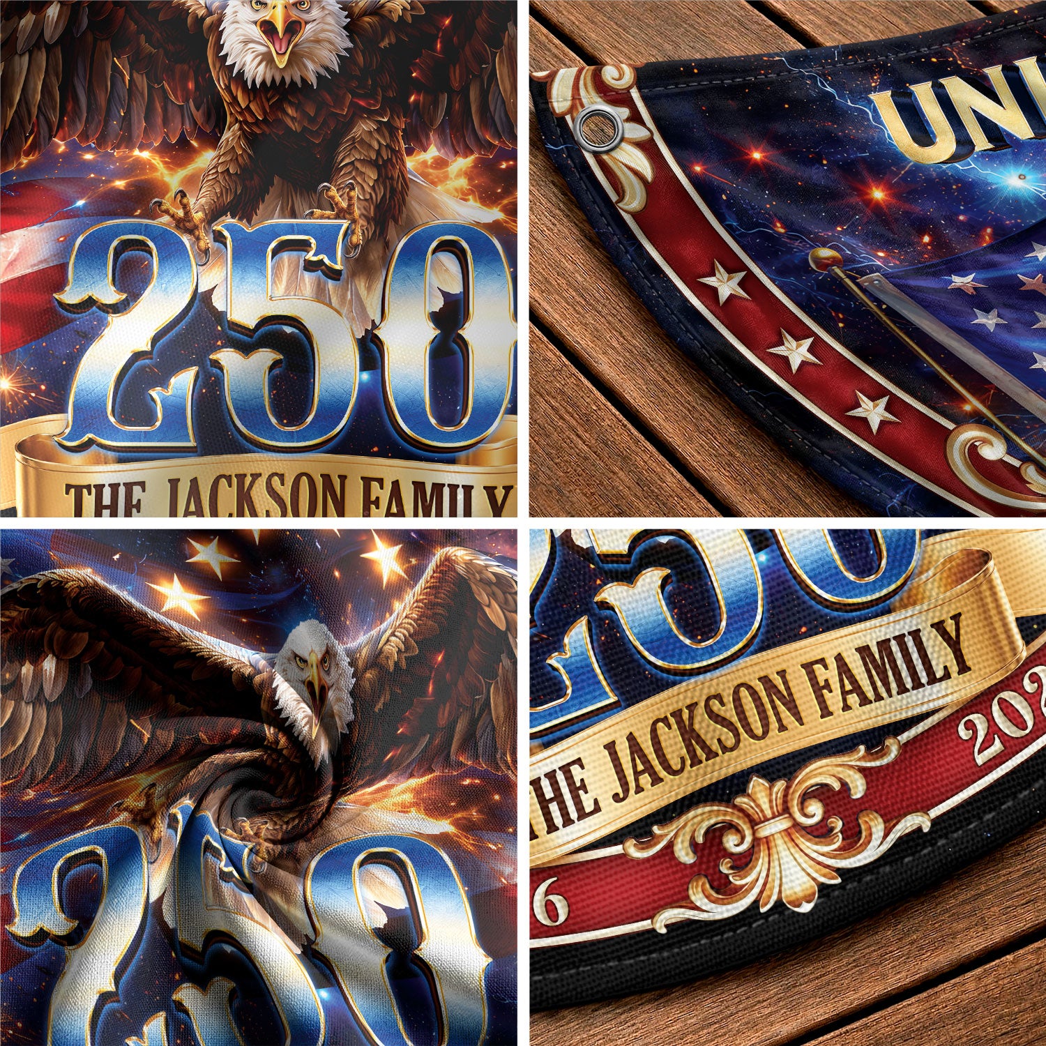 United States 250 Years Custom Family Name Fence Flag - 1776-2026 Patriot Bunting Decor