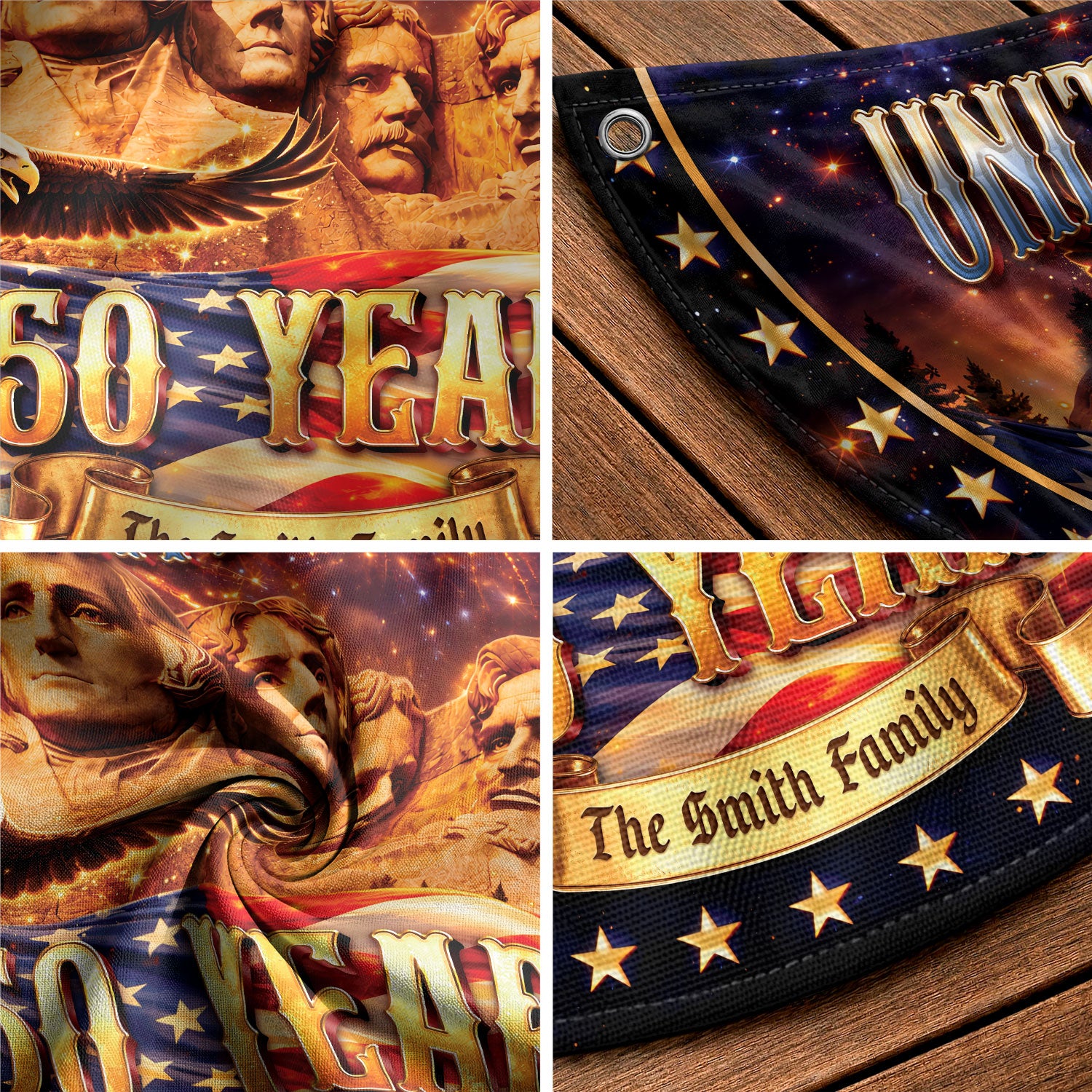 Custom Family Name United States 250 Years Mount Rushmore Patriot Bunting Fence Flag