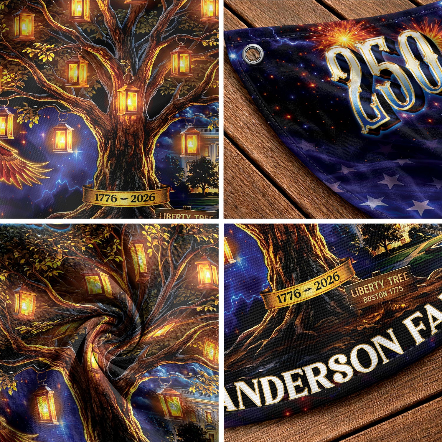 Custom Family Name 250 Years of Freedom Liberty Tree 1776-2026 Patriot Fence Flag Banner