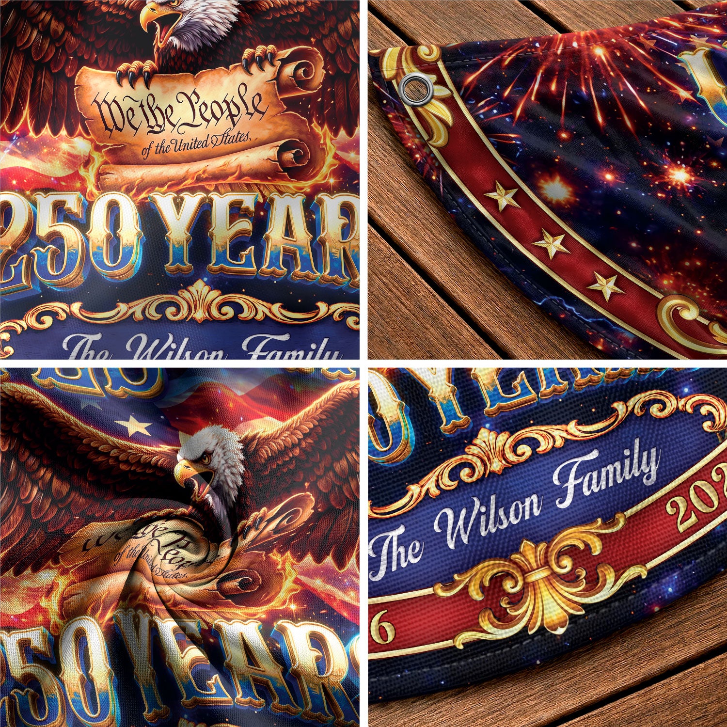 Custom Family Name 250 Years United States Patriot Eagle 1776-2026 Fence Flag Banner
