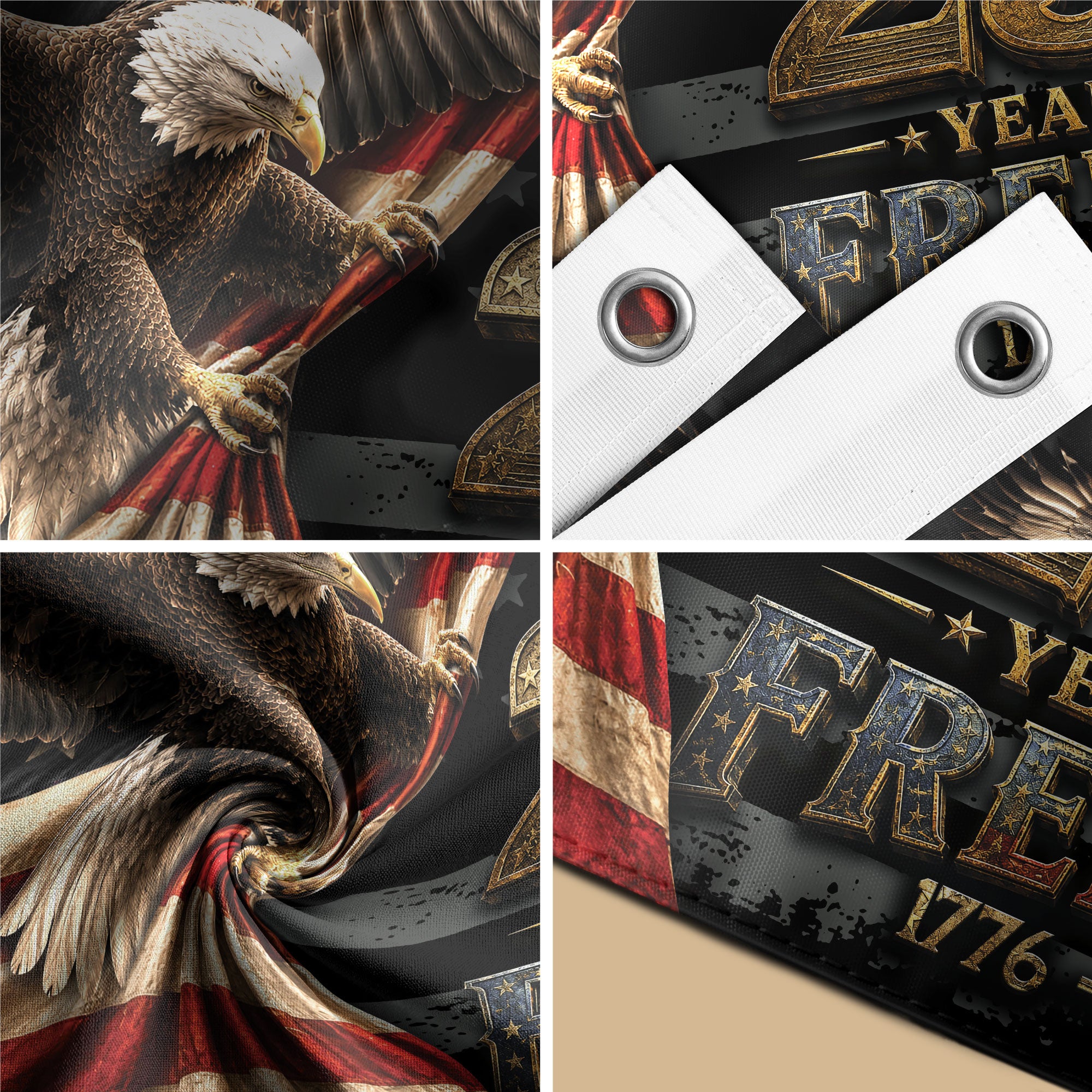 250 Years of Freedom Flag 1776-2026 Patriotic Bald Eagle Liberty Bell US Banner - Rust Field Wear