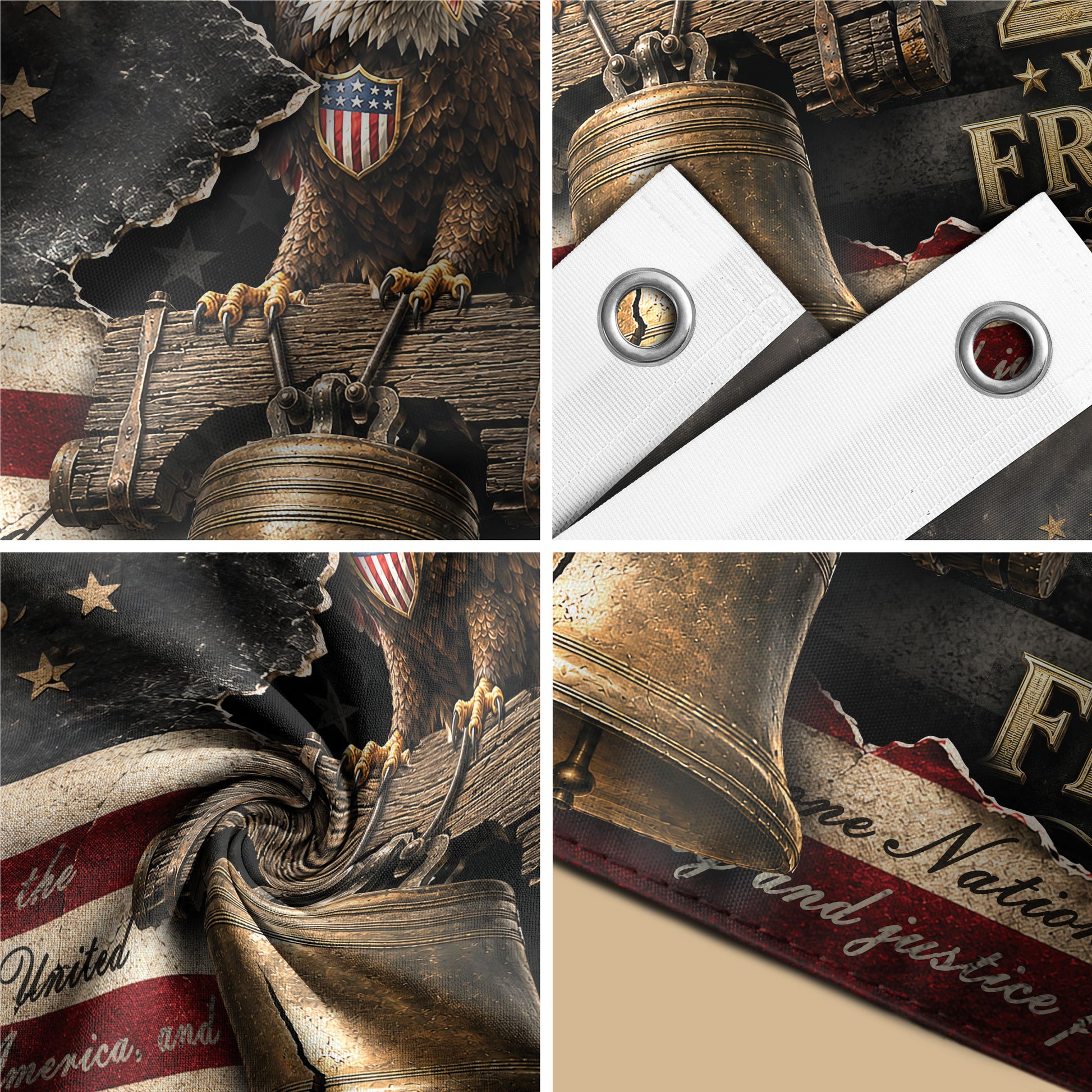 Commemorative 250 Years of Freedom Flag 1776-2026 Bald Eagle Liberty Bell Patriotic US Banner - Rust Field Wear