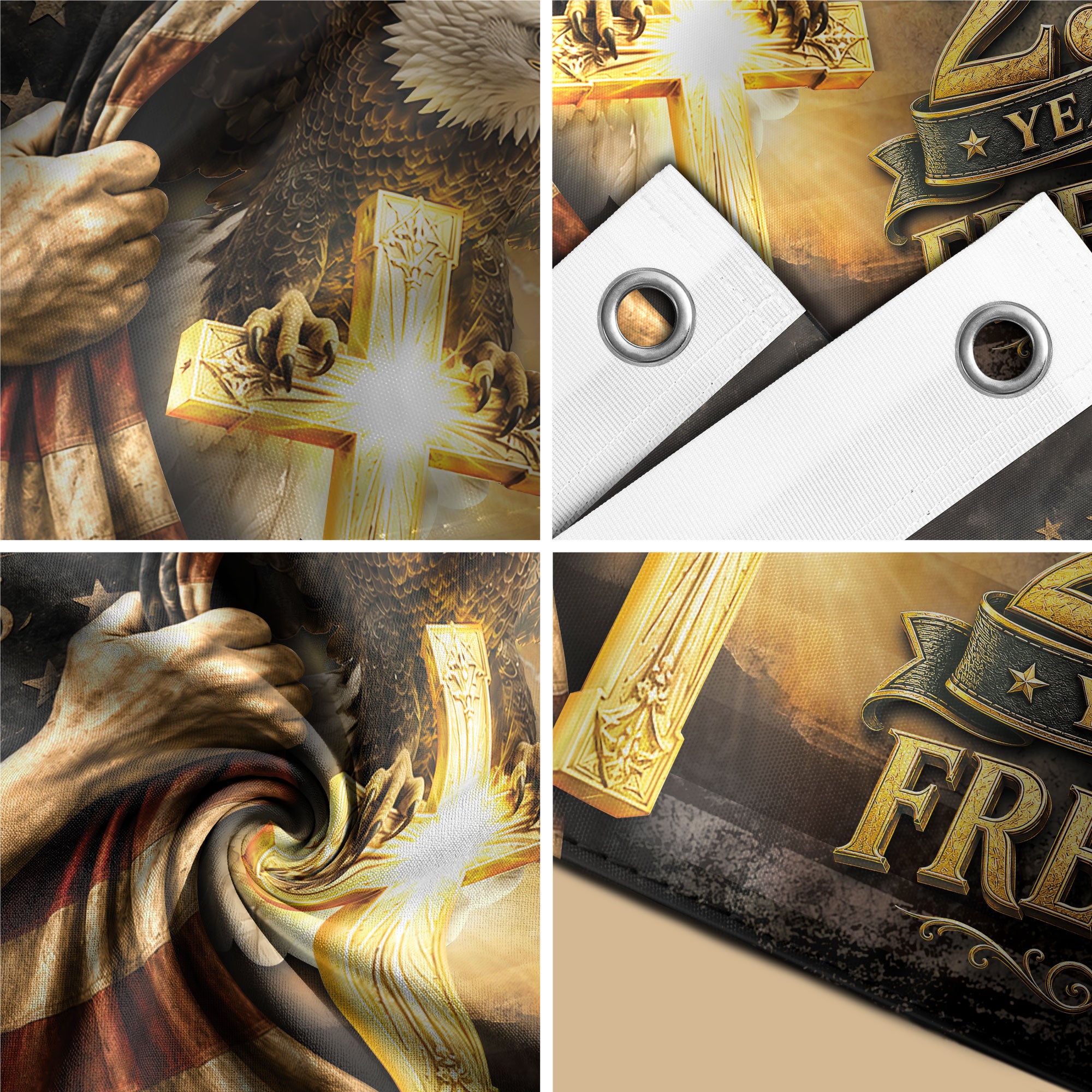 250 Years of Freedom Flag 1776-2026 Patriotic Bald Eagle Cross Liberty US Banner - Rust Field Wear