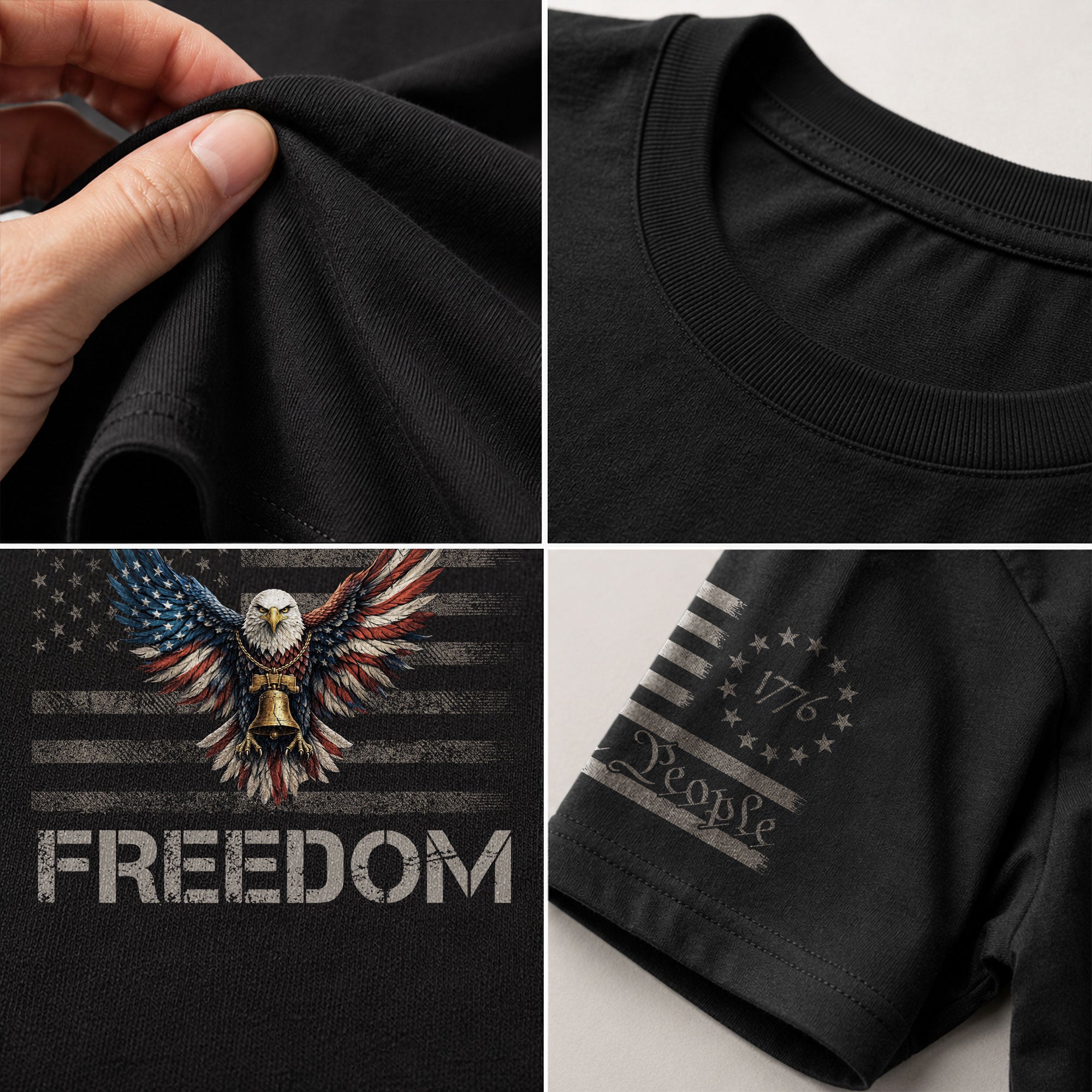 Patriotic T Shirts, Freedom USA Patriotic Eagle Liberty Bell Flag - Freedom Shirts for Men - Rust Field Wear