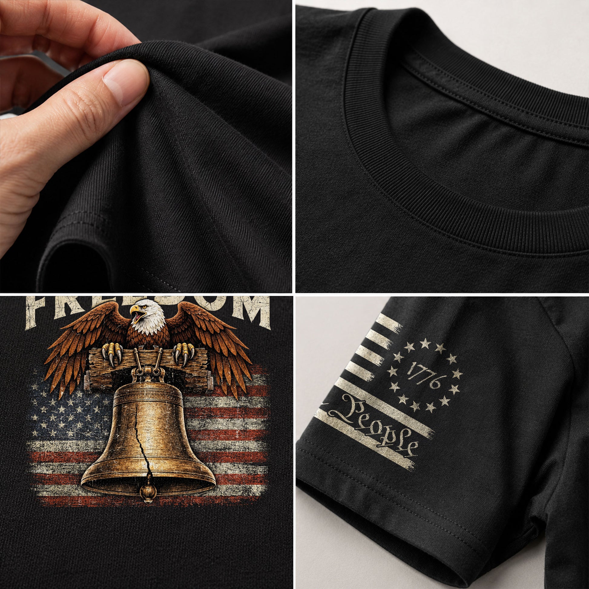 Freedom T Shirt, Freedom Liberty Bell Patriotic Eagle and US Flag and American Pride - Freedom Shirts for Men - Rust Field Wear