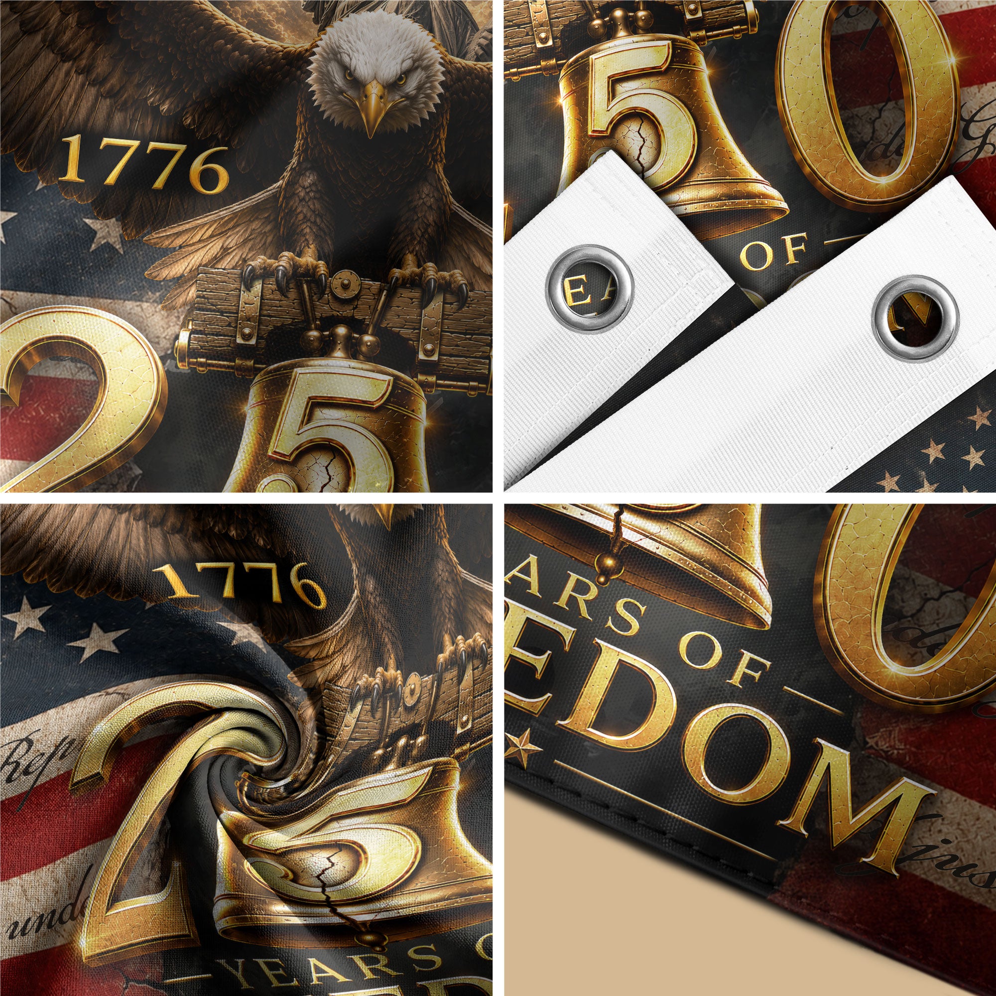 250 Years of Freedom Flag 1776-2026 Eagle Liberty Bell Statue of Liberty US Banner - Rust Field Wear