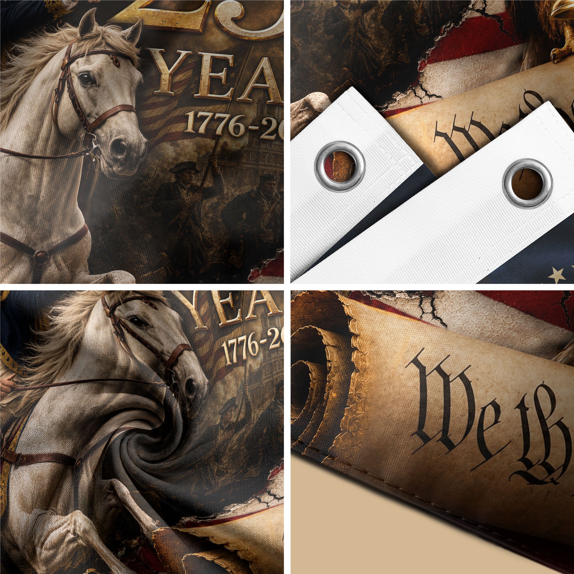 250 Years US Flag George Washington Eagle Liberty Bell 1776-2026 We The People Banner - Rust Field Wear