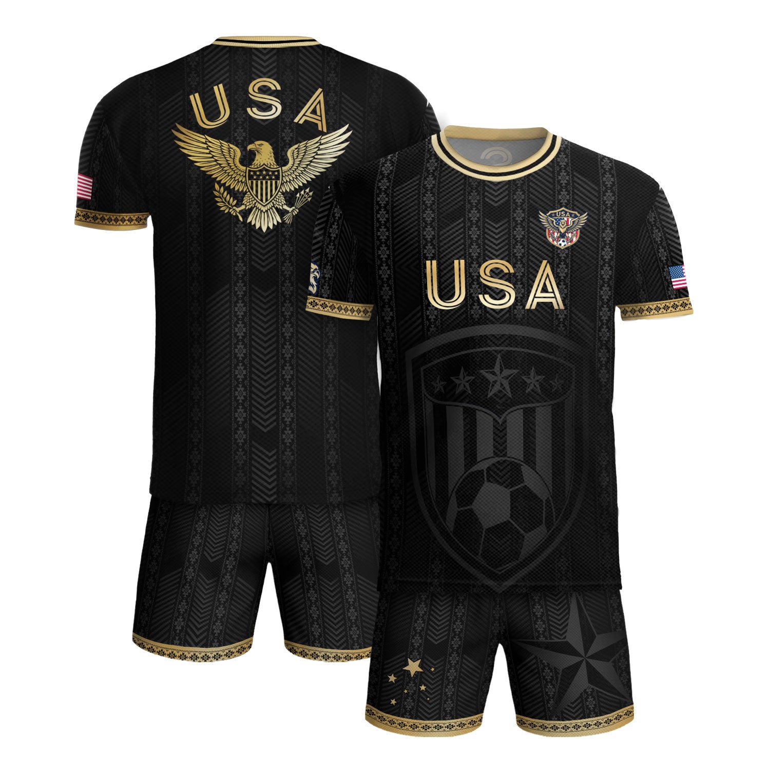 USA Soccer Jersey Patriotic American Eagle Black Gold Shield Football Shirt Men Women Gear