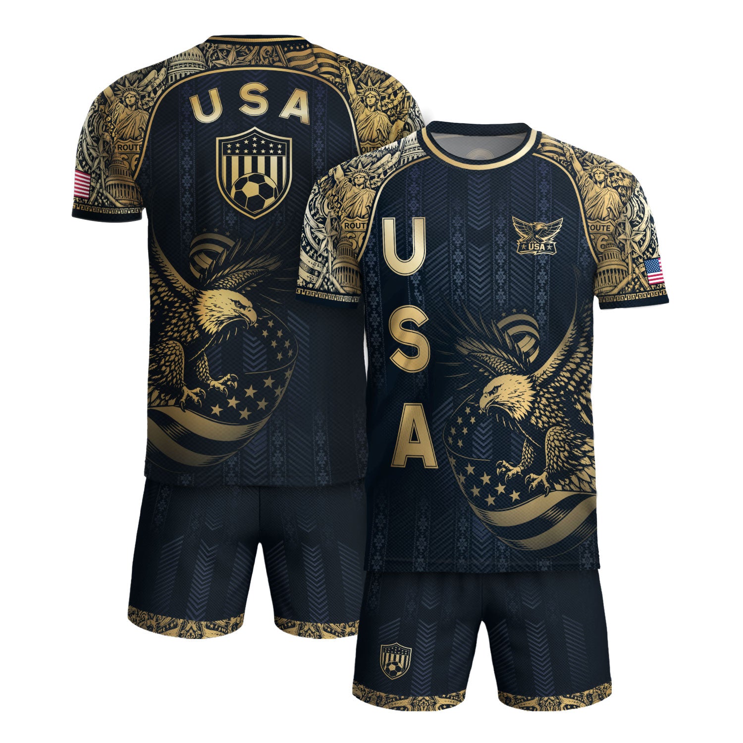 Navy USA Soccer Jersey Patriotic Eagle Statue of Liberty Football Shirt Men Women