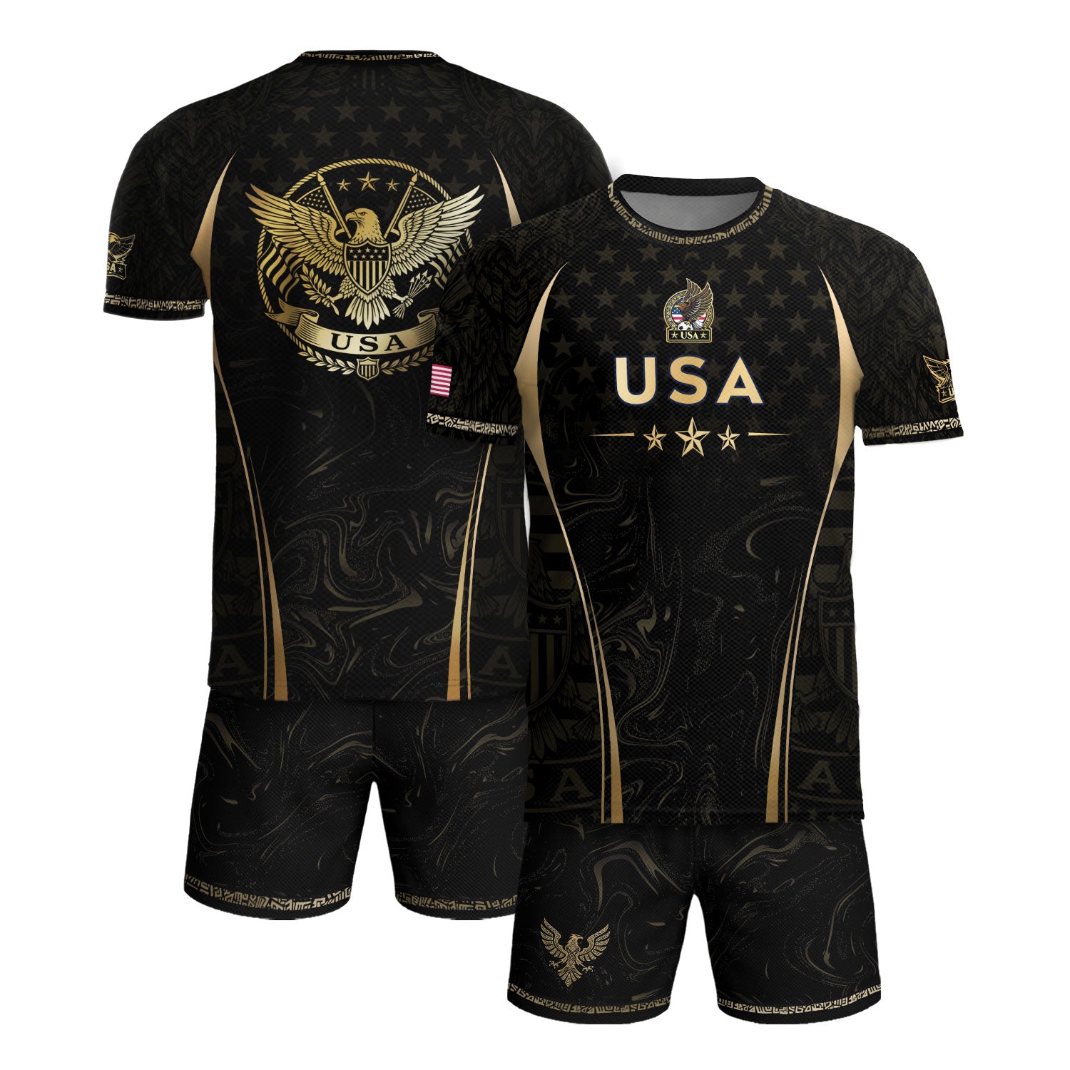 USA Soccer Jersey Patriotic Eagle Black Gold Marble Football Shirt Men Women Sportswear