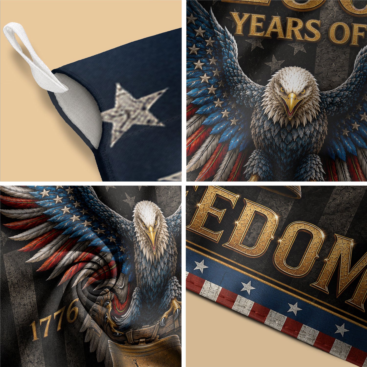 250 Years of Freedom House Flag Patriotic Eagle Liberty Bell USA Decor - Rust Field Wear