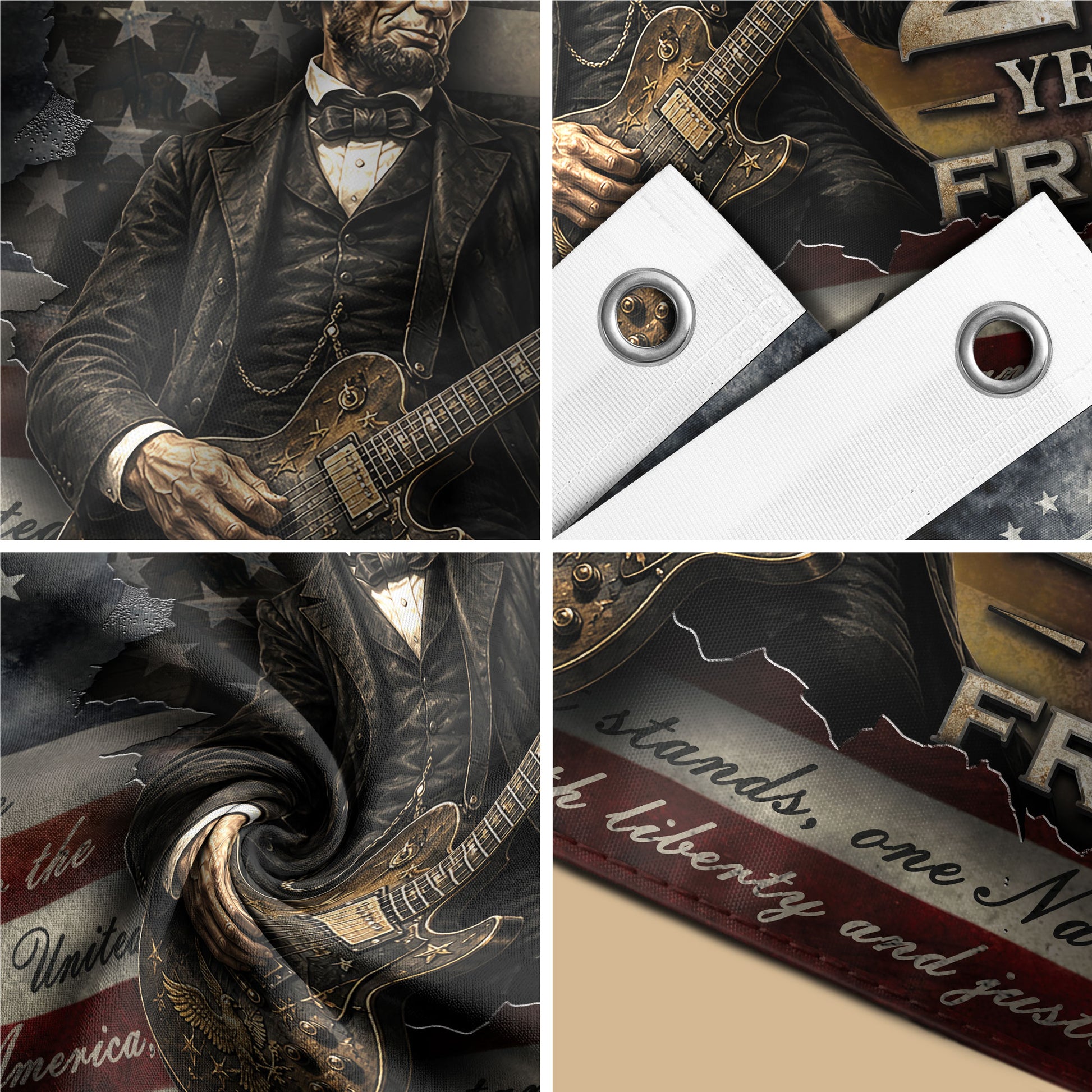 250 Years of Freedom Flag 1776-2026 Abraham Lincoln Guitar Eagle Patriotic US Banner - Rust Field Wear