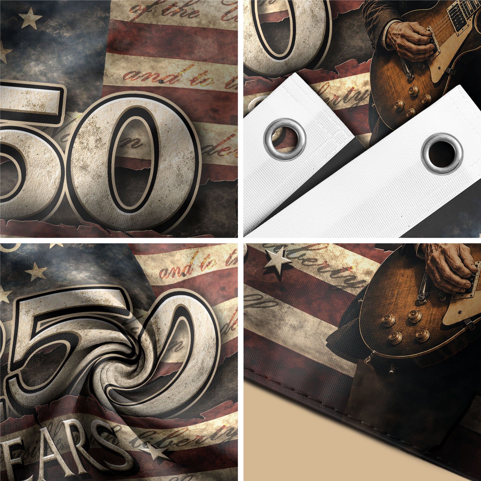 Patriotic 250 Years of Freedom Flag 1776-2026 Abraham Lincoln Guitar Bald Eagle US Banner - Rust Field Wear