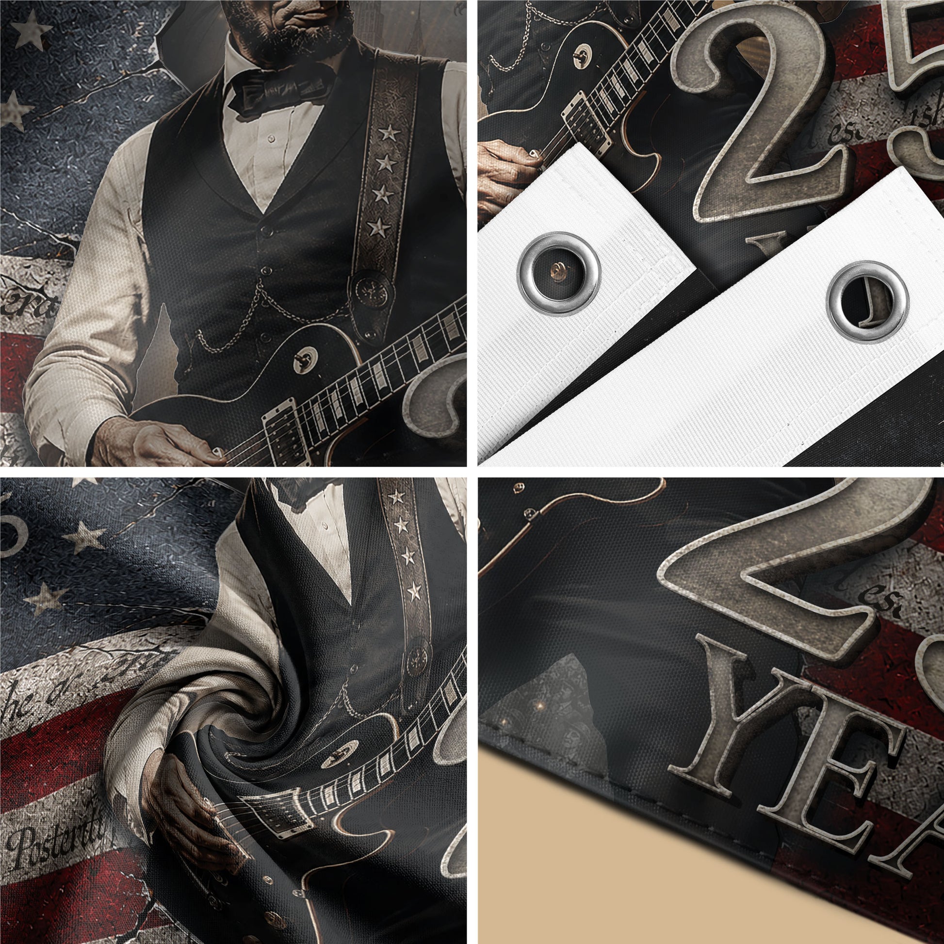 250 Years of Freedom Flag 1776-2026 Abraham Lincoln Guitar Patriotic US Banner We the People Decor - Rust Field Wear