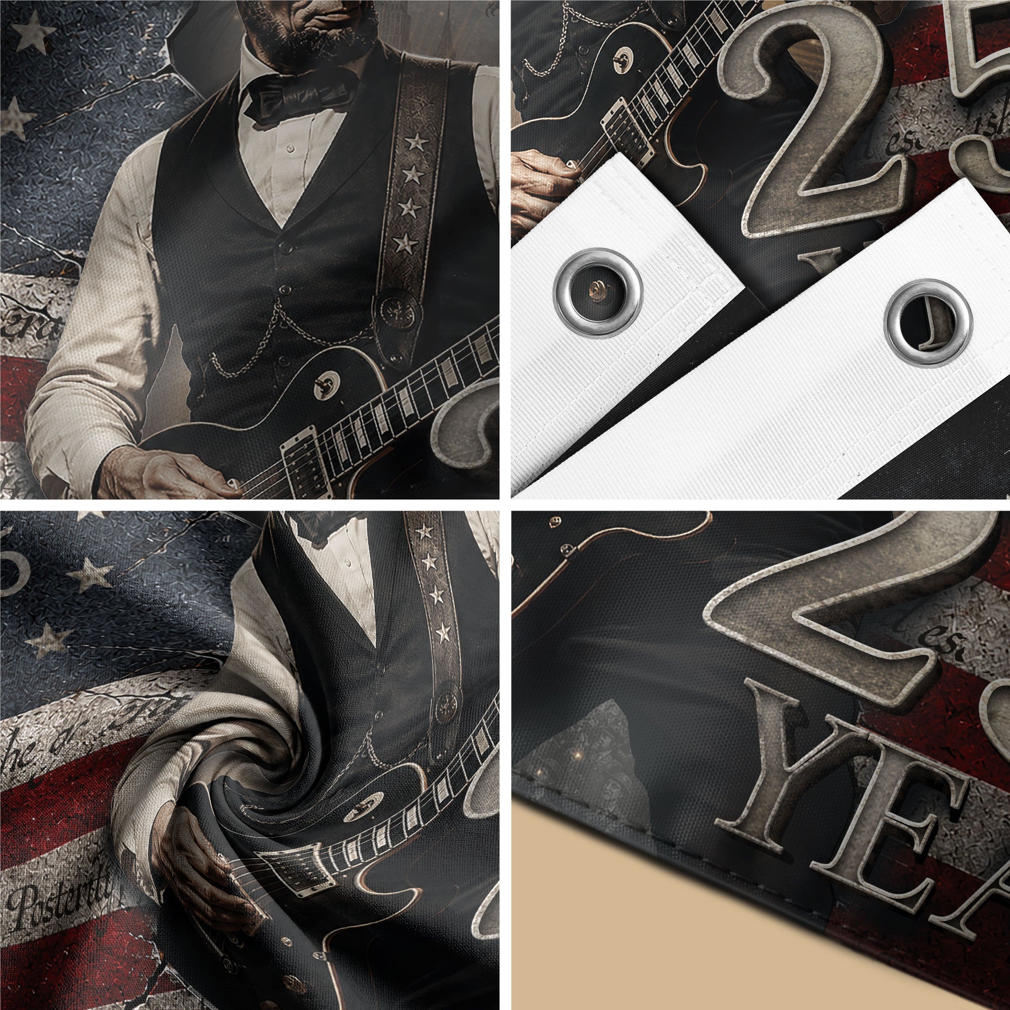 250 Years of Freedom Flag 1776-2026 Abraham Lincoln Guitar Patriotic US Banner We the People Decor - Rust Field Wear