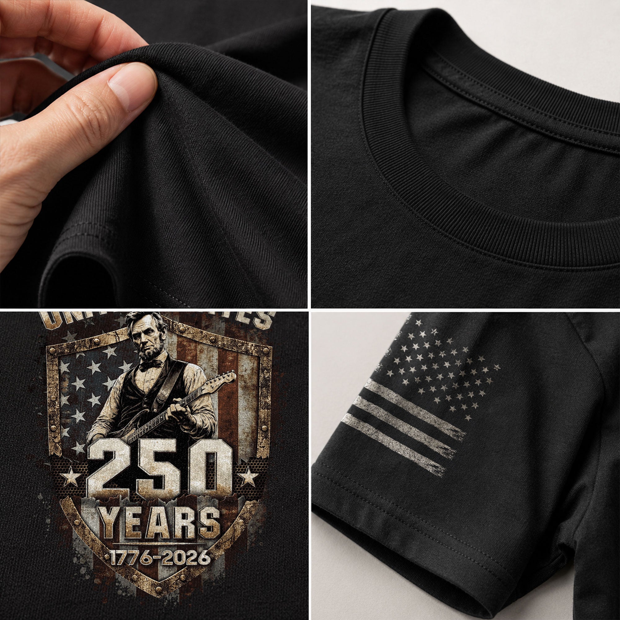 Rustic Shield Lincoln Guitar Shirt Vintage 1776 2026 US Flag Patriotic Grunge Men Tee - Rust Field Wear