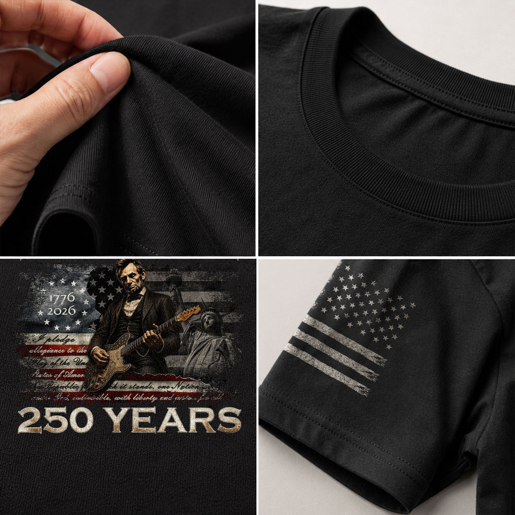 1776 2026 Shirt Vintage Abraham Lincoln Playing Guitar US Flag Patriotic 250 Years Tee - Rust Field Wear