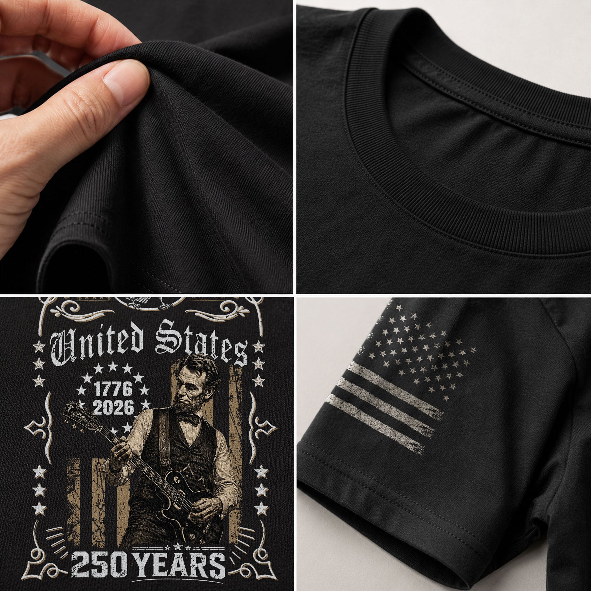 American Eagle Lincoln Guitar Shirt Ornate Badge Vintage 1776 2026 Patriotic US Flag Tee - Rust Field Wear