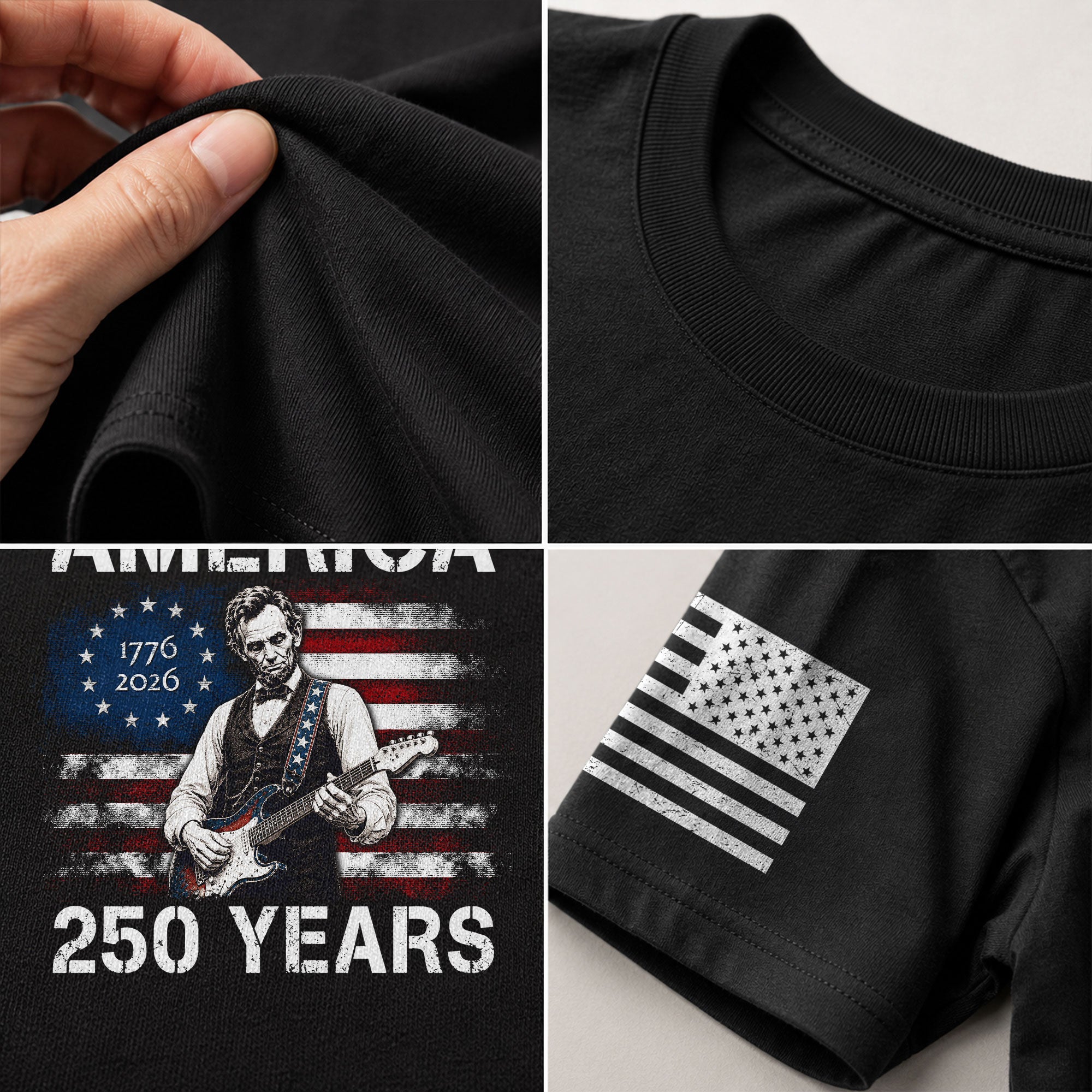 Vintage 1776 2026 Shirt Abraham Lincoln Playing Guitar US Flag Patriotic - Rust Field Wear