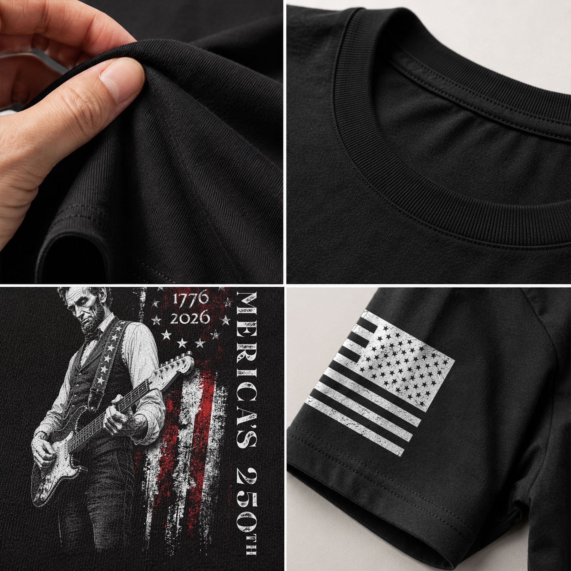 Betsy Ross Flag Abraham Lincoln Guitar Shirt Vintage 1776 2026 Patriotic USA T-Shirt - Rust Field Wear