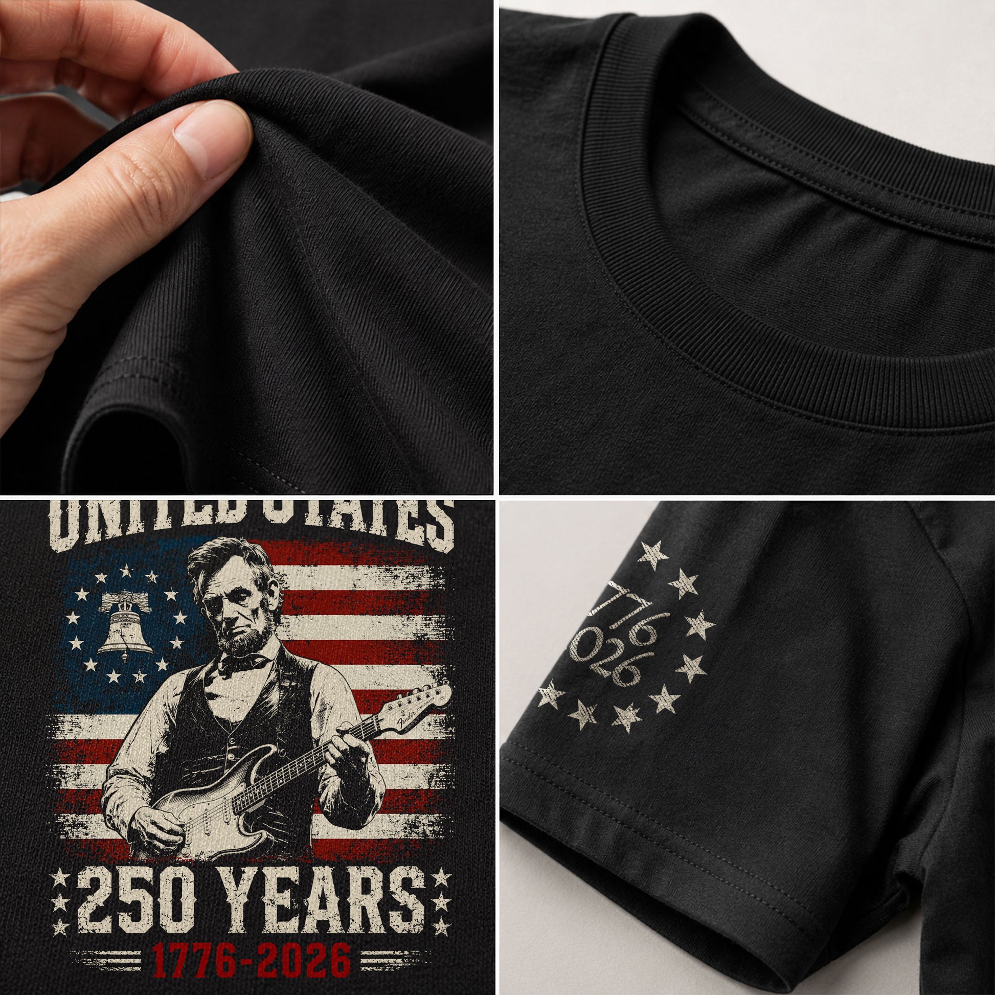 Liberty Bell Abraham Lincoln Guitar Shirt Vintage 1776 2026 US Flag Patriotic Men Tee - Rust Field Wear