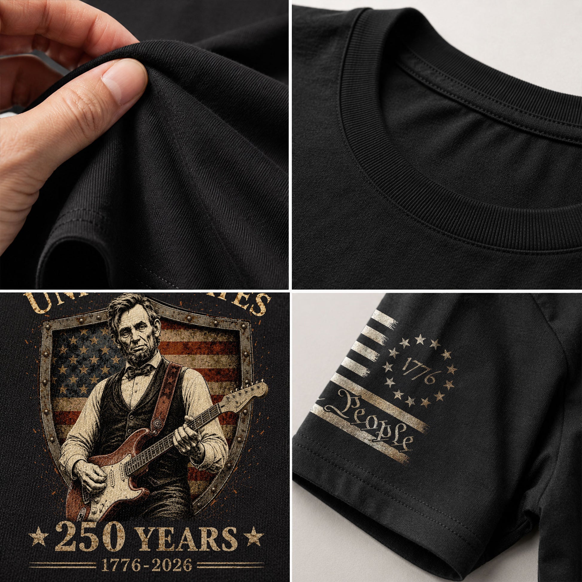Patriotic Shield Lincoln Guitar Shirt We The People Vintage 1776 2026 US Flag Men Tee - Rust Field Wear