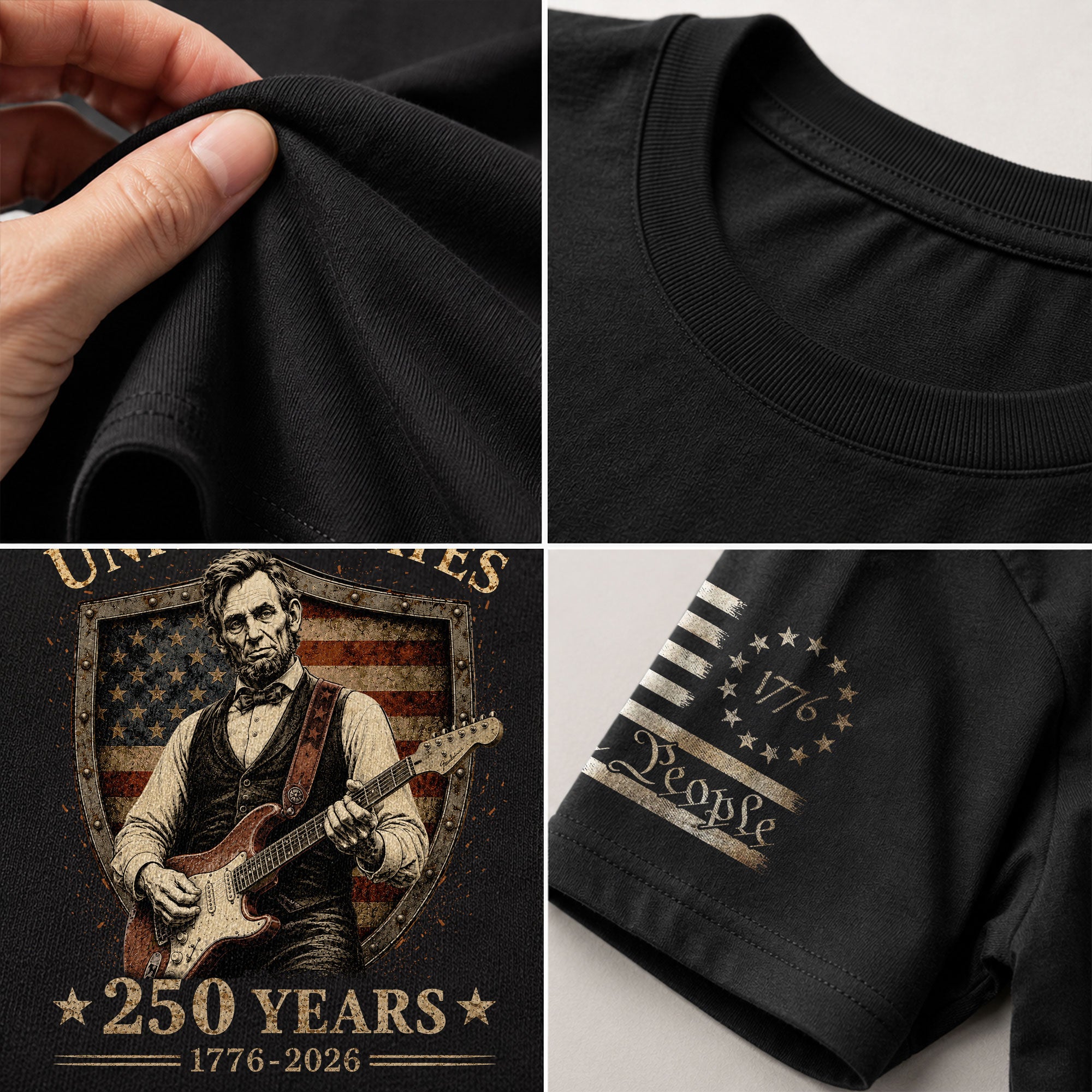 Patriotic Shield Lincoln Guitar Shirt We The People Vintage 1776 2026 US Flag Men Tee - Rust Field Wear