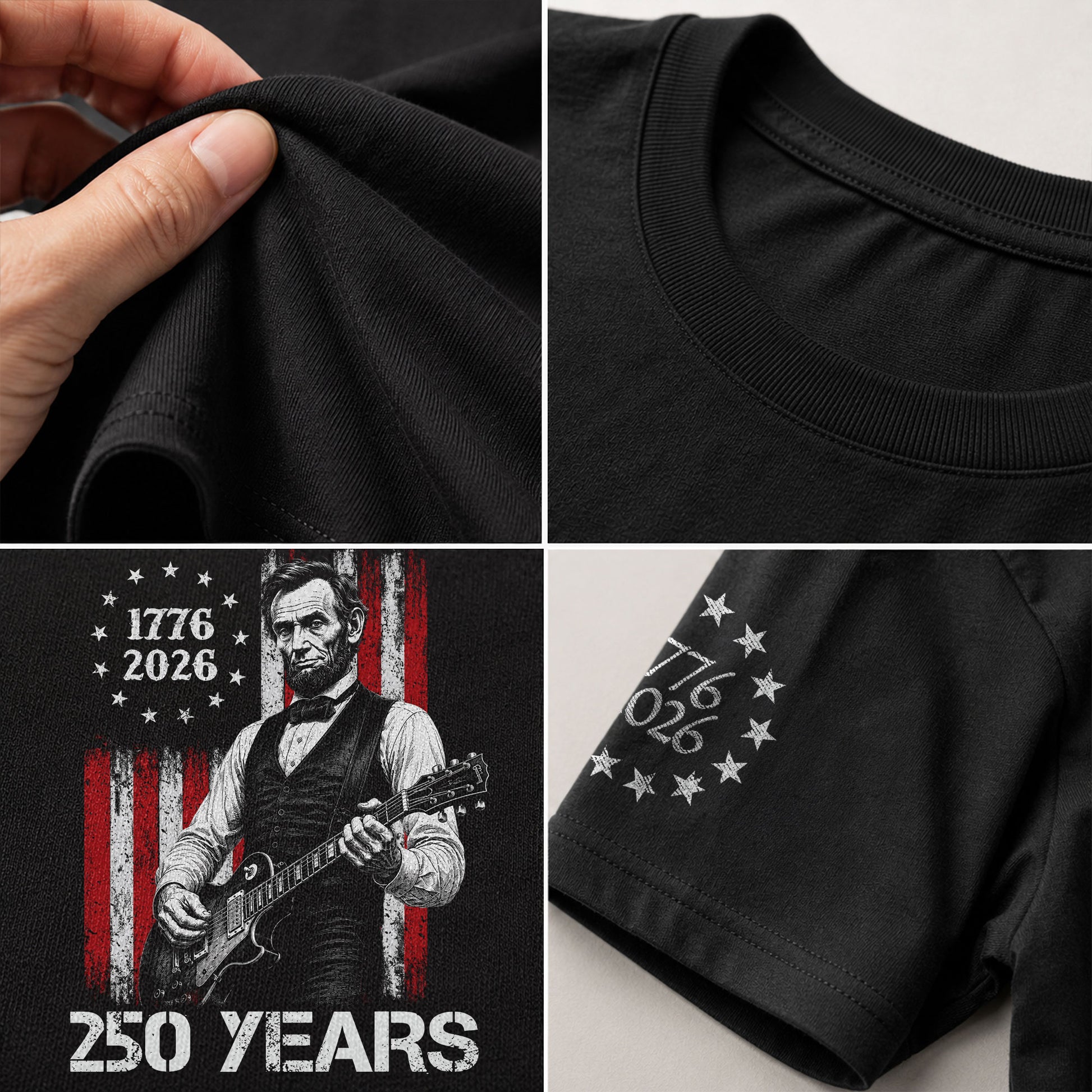 Betsy Ross Flag Lincoln Guitar Shirt Vintage 1776 2026 Patriotic US Flag 250 Years Tee - Rust Field Wear