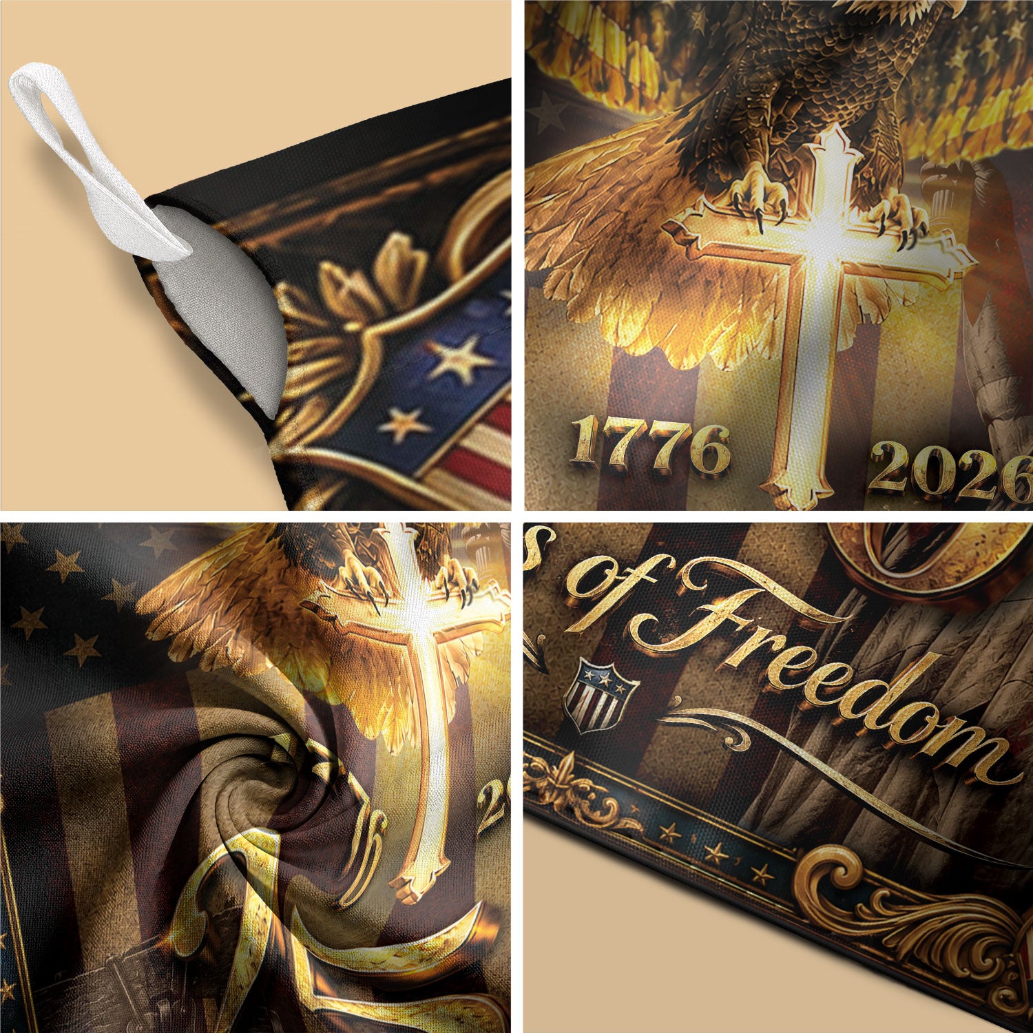 1776-2026 Christian Cross Eagle Statue of Liberty House Flag 250 Years Banner Decor