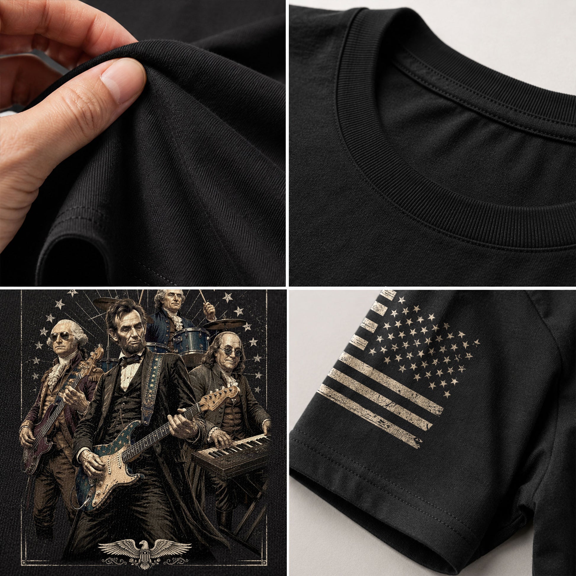 Presidents Rock Band Shirt Funny Patriotic Founding Fathers Graphic Tee - Rust Field Wear