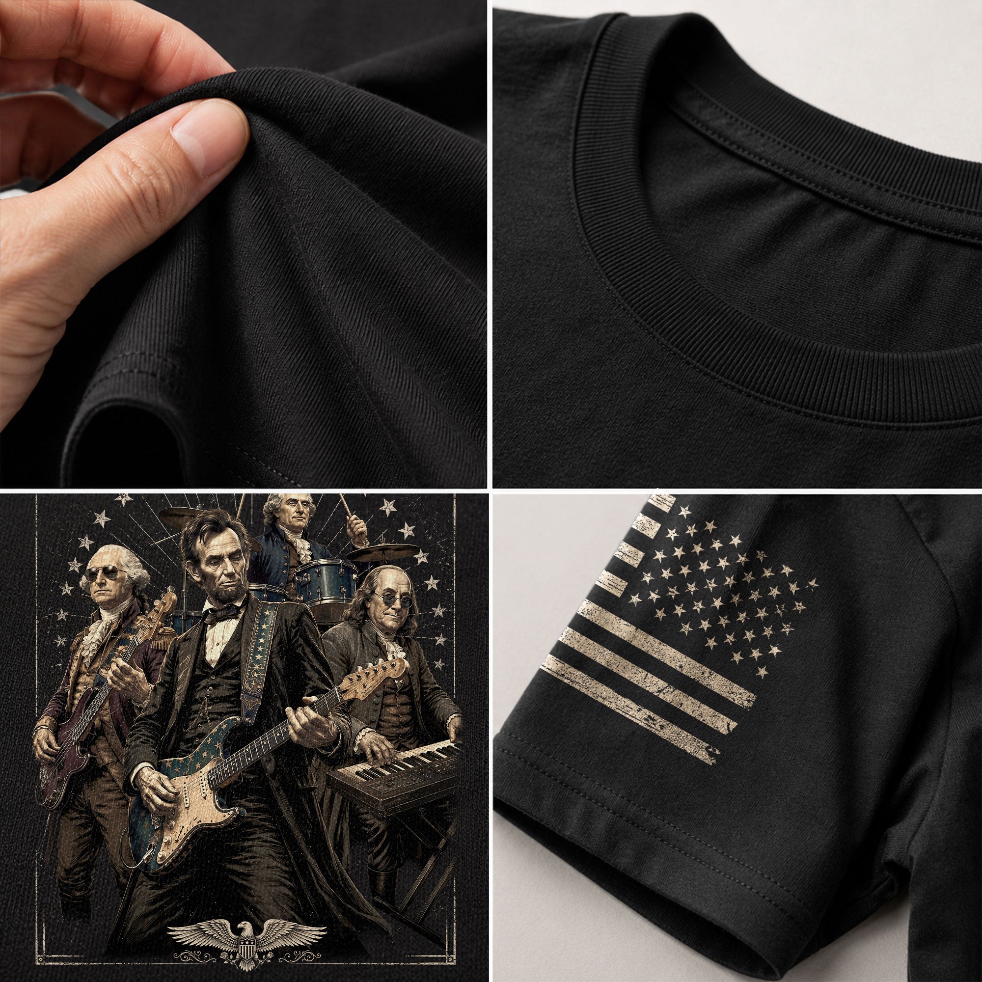 Presidents Rock Band Shirt Funny Patriotic Founding Fathers Graphic Tee - Rust Field Wear