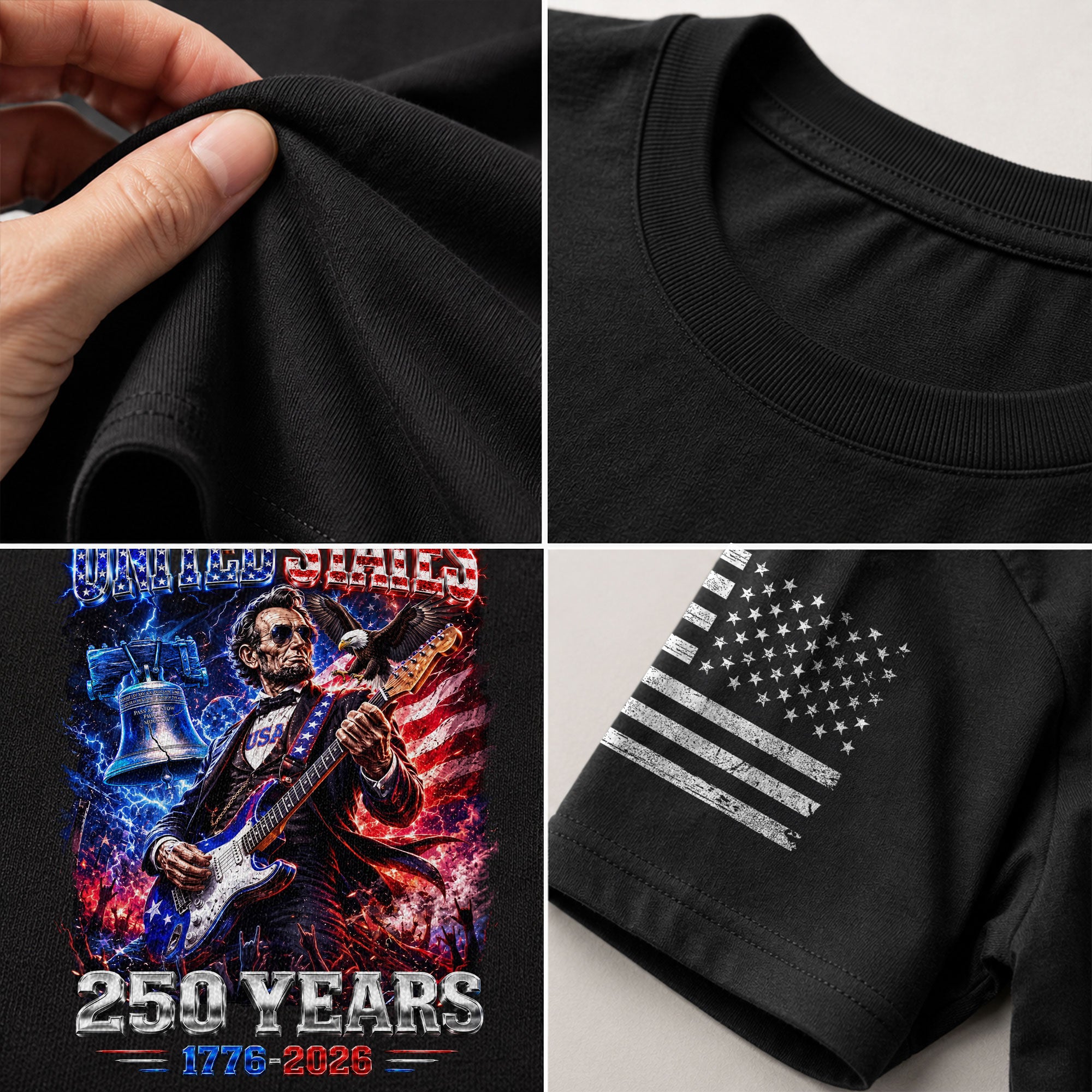 Abraham Lincoln Rock Guitar Shirt Liberty Bell Patriotic 1776 2026 Tee - Rust Field Wear