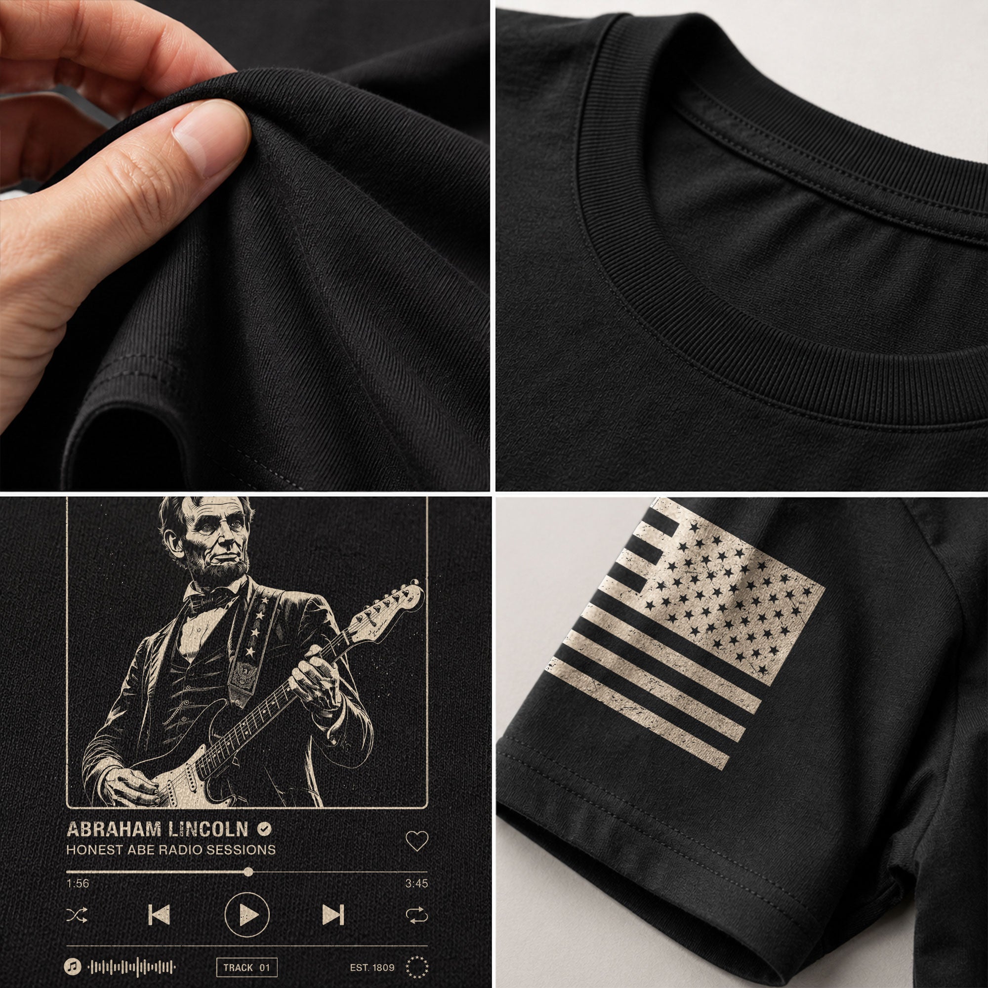 Abraham Lincoln Guitar Shirt Music Player Interface Patriotic Graphic Tee - Rust Field Wear