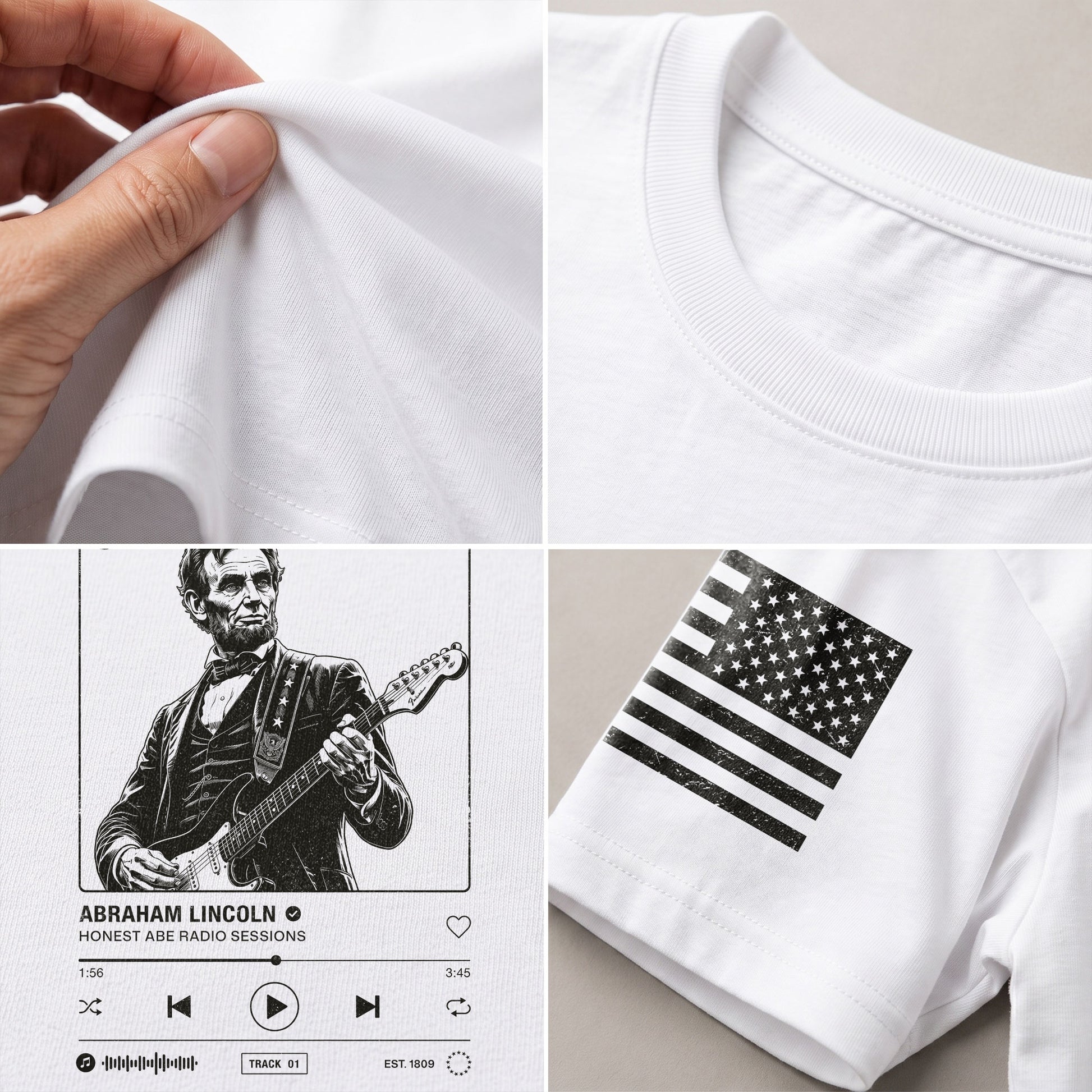 Abraham Lincoln Guitar Shirt Music Player Graphic Tee Patriotic Sketch Shirt - Rust Field Wear
