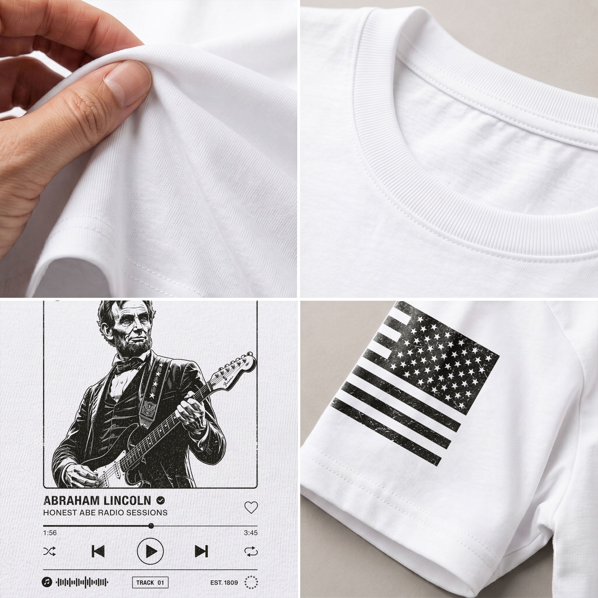 Abraham Lincoln Guitar Shirt Music Player Graphic Tee Patriotic Sketch Shirt - Rust Field Wear
