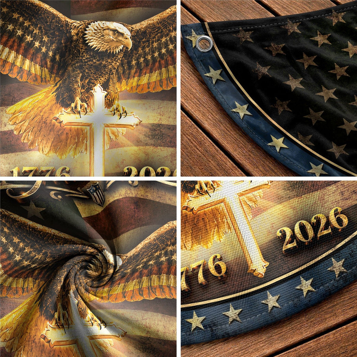 250 Years of Freedom Fence Flag 1776 2026 American Eagle Cross Patriotic Bunting Banner - Rust Field Wear
