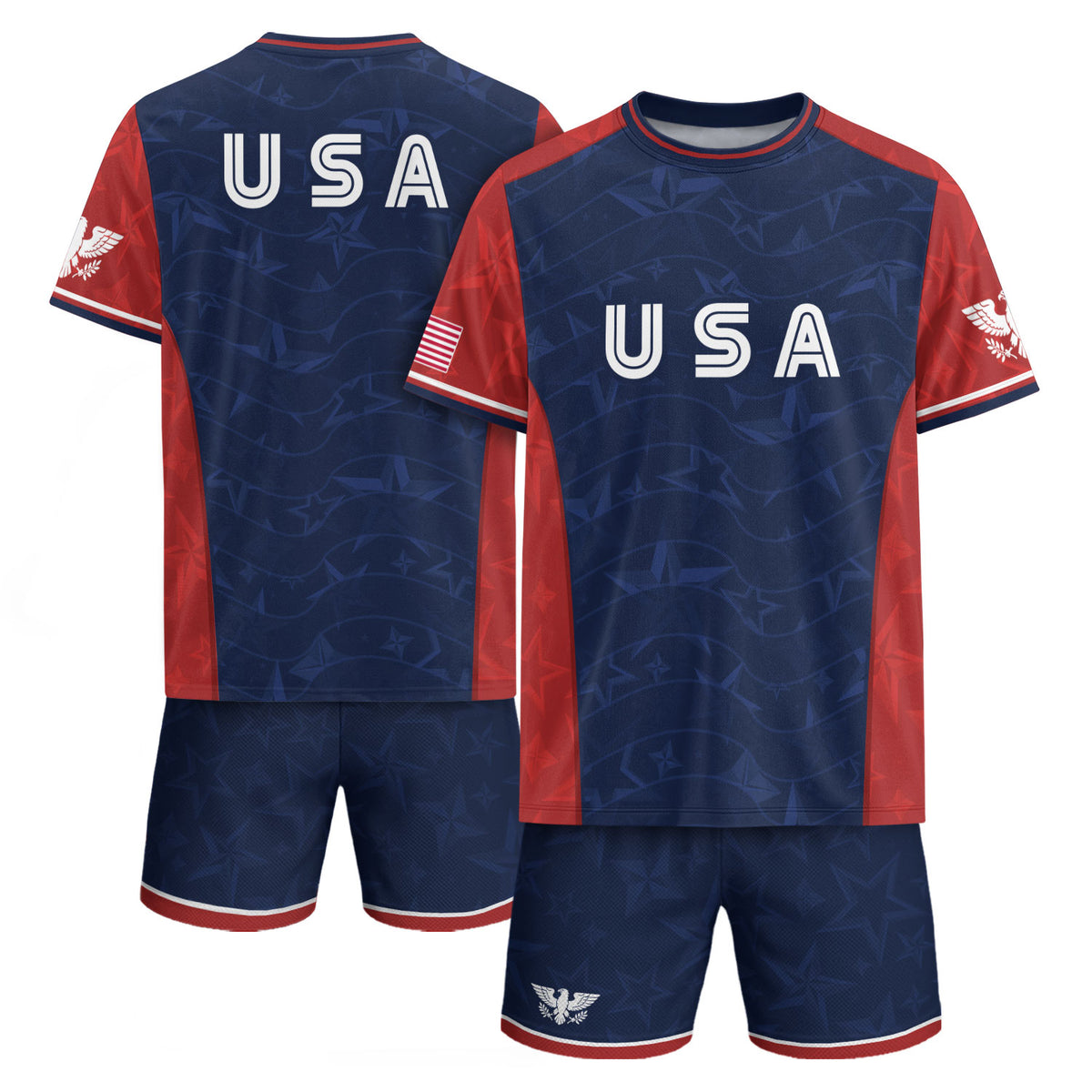 Navy Orange USA Soccer Jersey Men Patriotic Stars Stripes American Football Shirt Fan Gear - Rust Field Wear