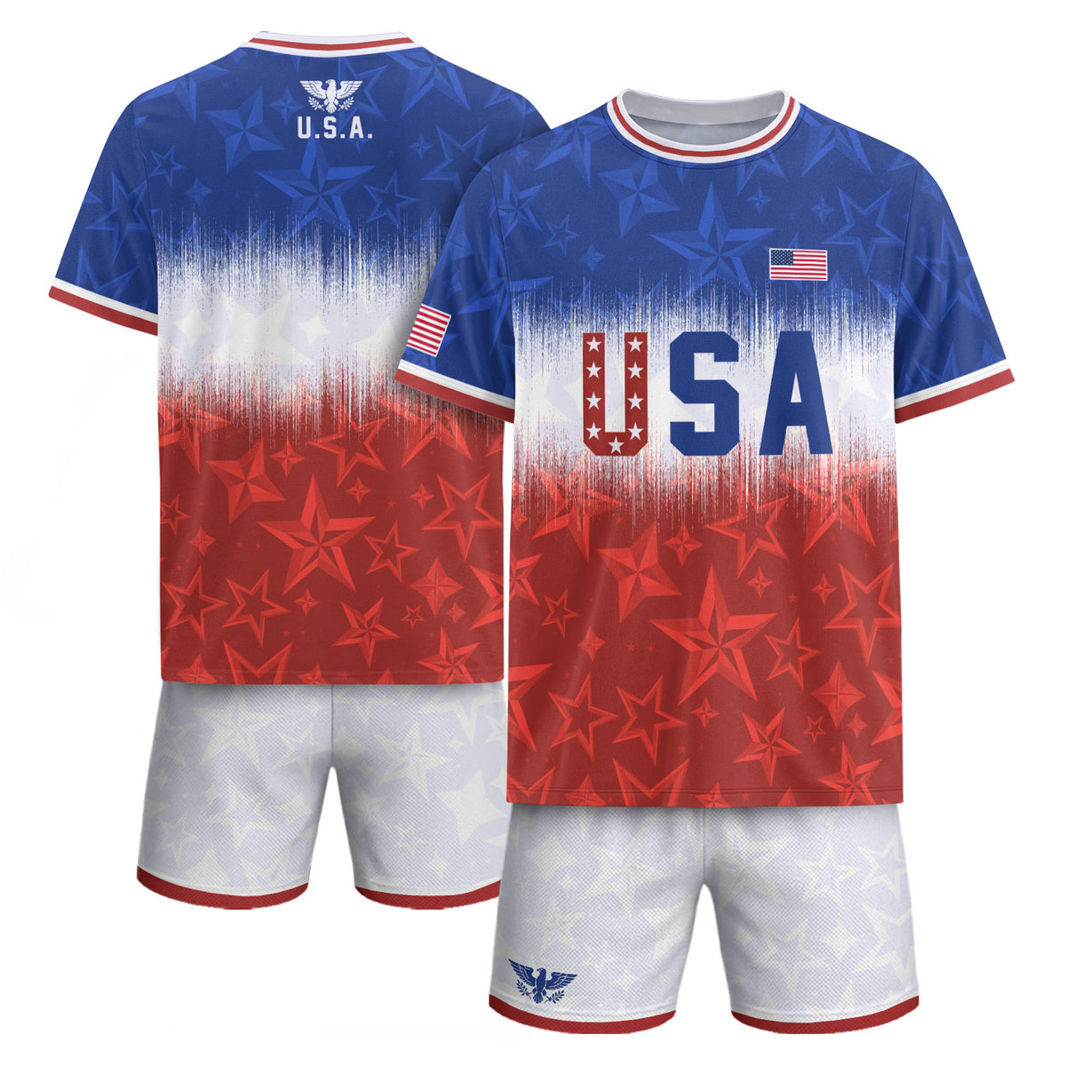 Navy Orange USA Soccer Jersey Patriotic Stars Stripes American Football Shirt Fan Apparel Tee - Rust Field Wear