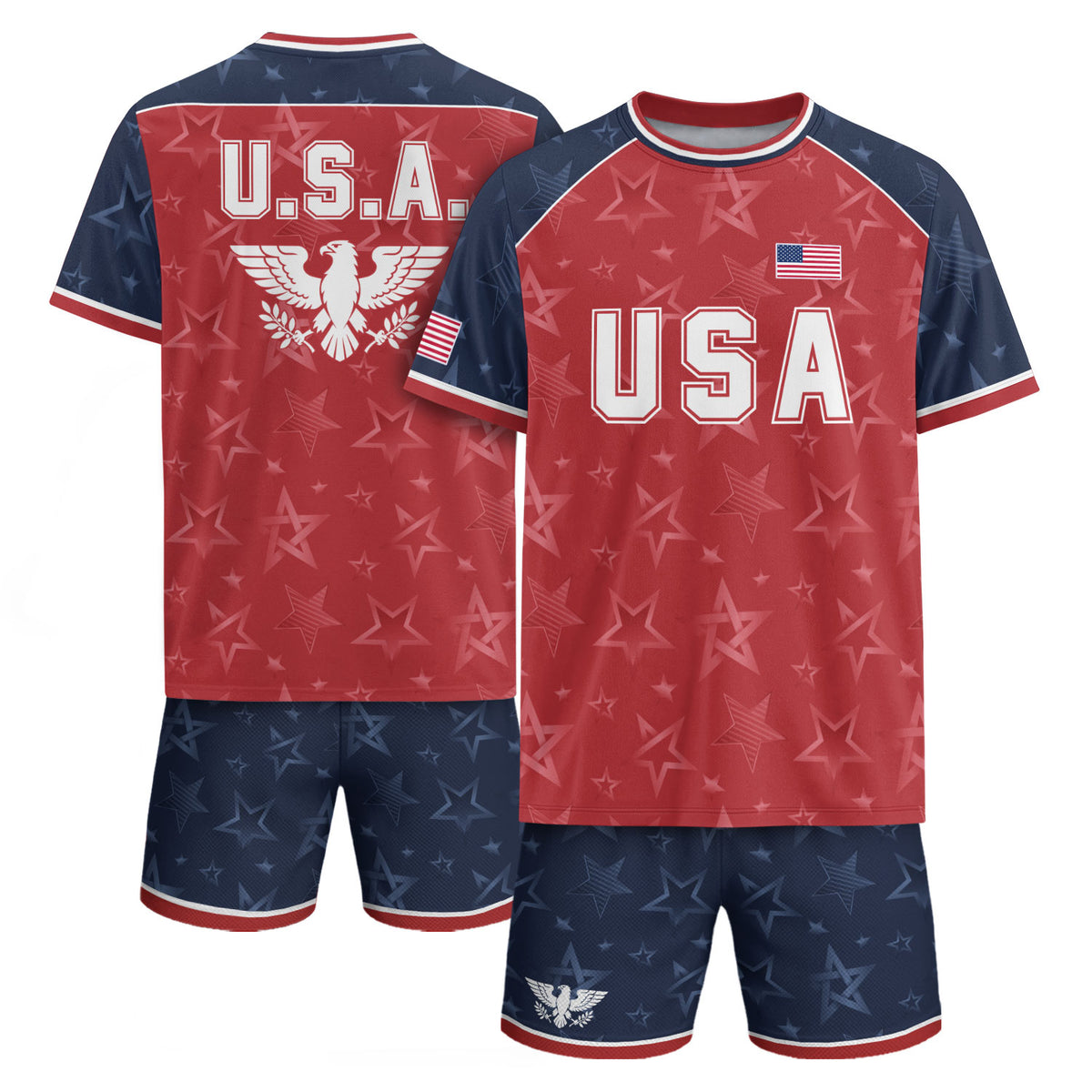 Orange Navy USA Soccer Jersey Men Patriotic United States Football Shirt White Eagle Crest Gift - Rust Field Wear